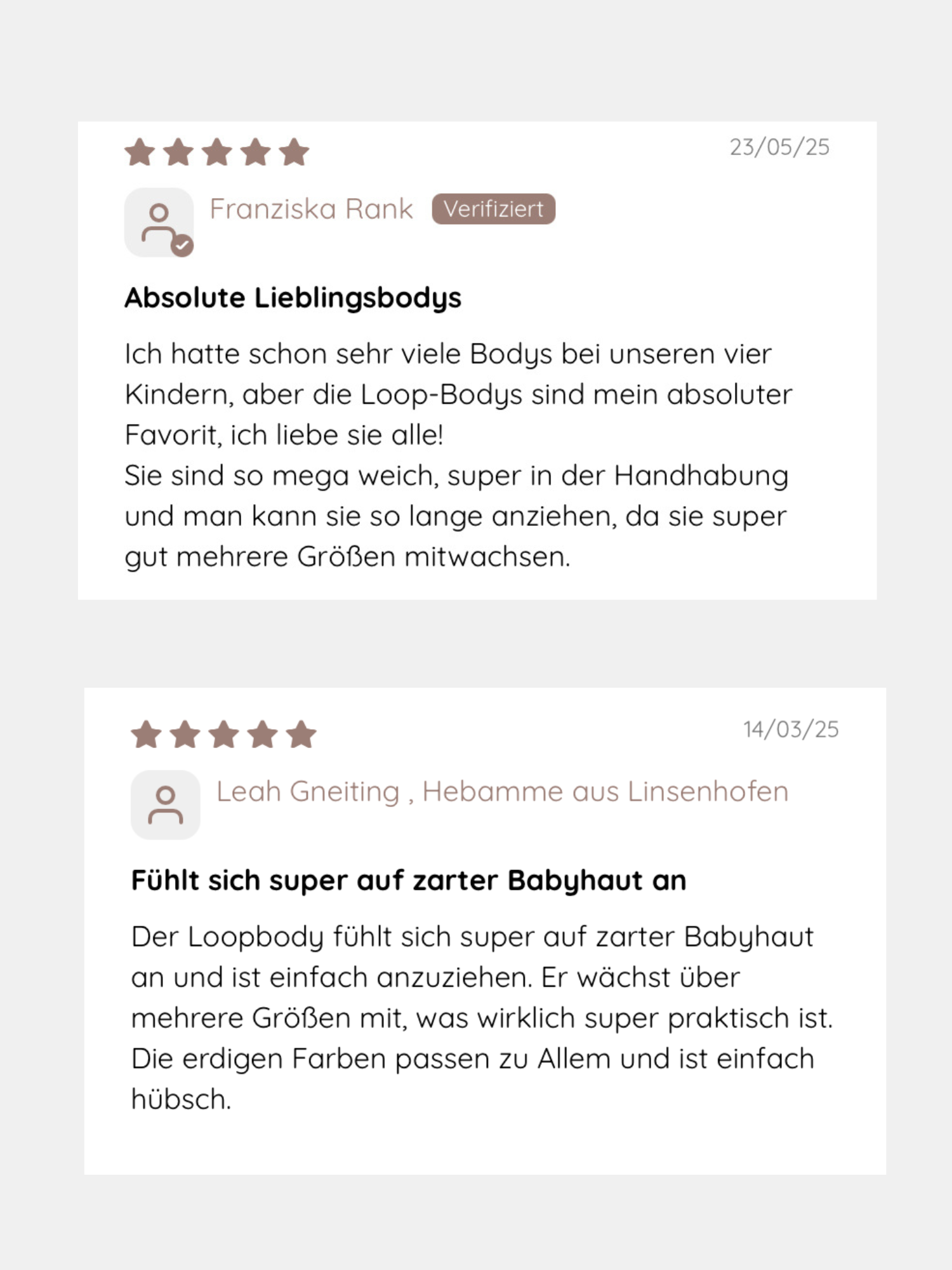 Loopbody Kaschmir-Mix - Sand: Zwei fünf-Sterne-Bewertungen heben die weiche, atmungsaktive Textur, das mitwachsende Design und die einfache Handhabung dieses edlen Babybodys aus Kaschmir-Mix hervor.