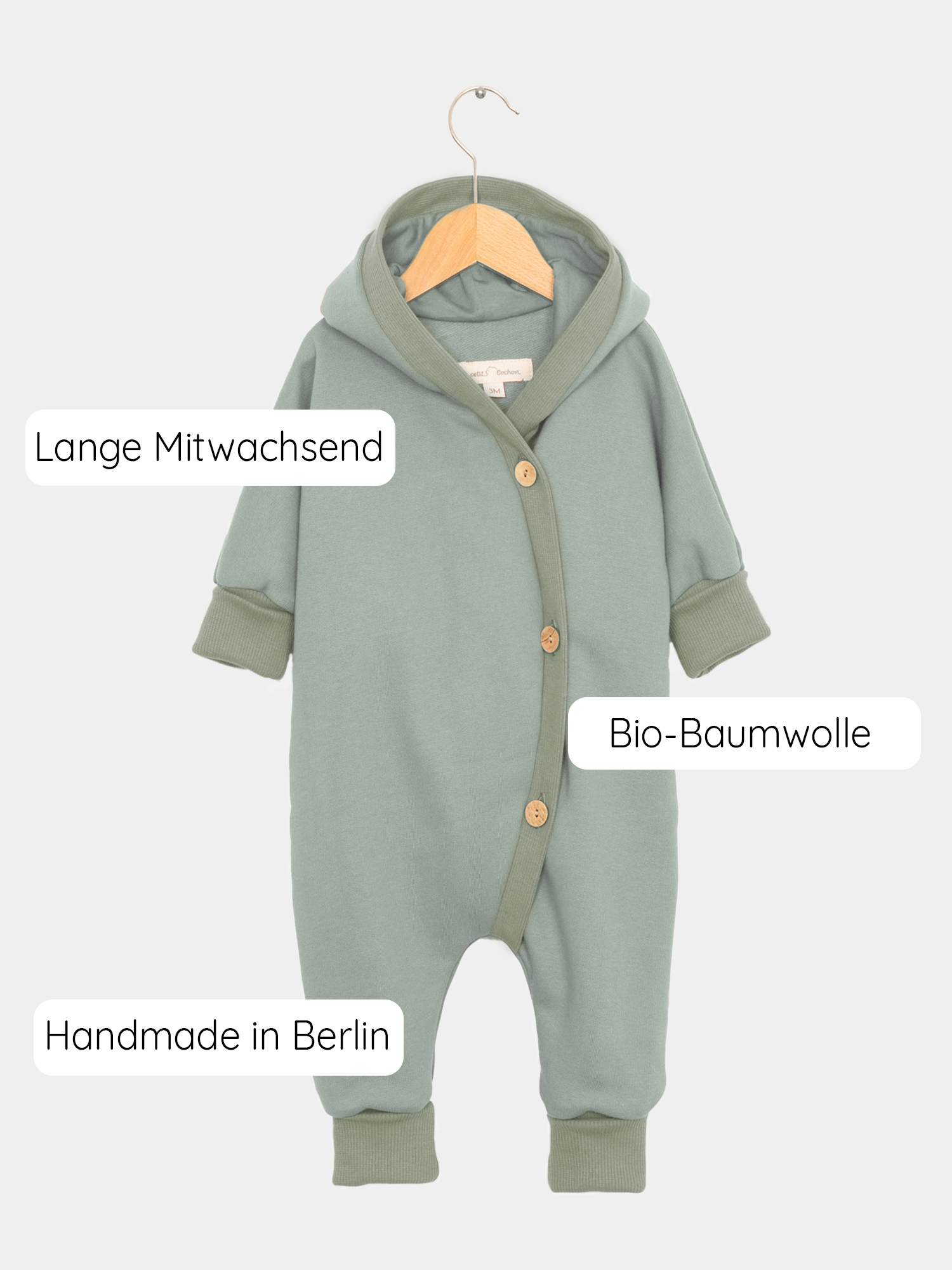 Kuschelanzug Bio-Sweat - Aqua: Weicher Overall mit Wichtelkapuze, innen leicht angeraut, großzügiger Schnitt mit Krempelbündchen. Ideal für drinnen und draußen, begleitet Kinder durch alle Jahreszeiten.