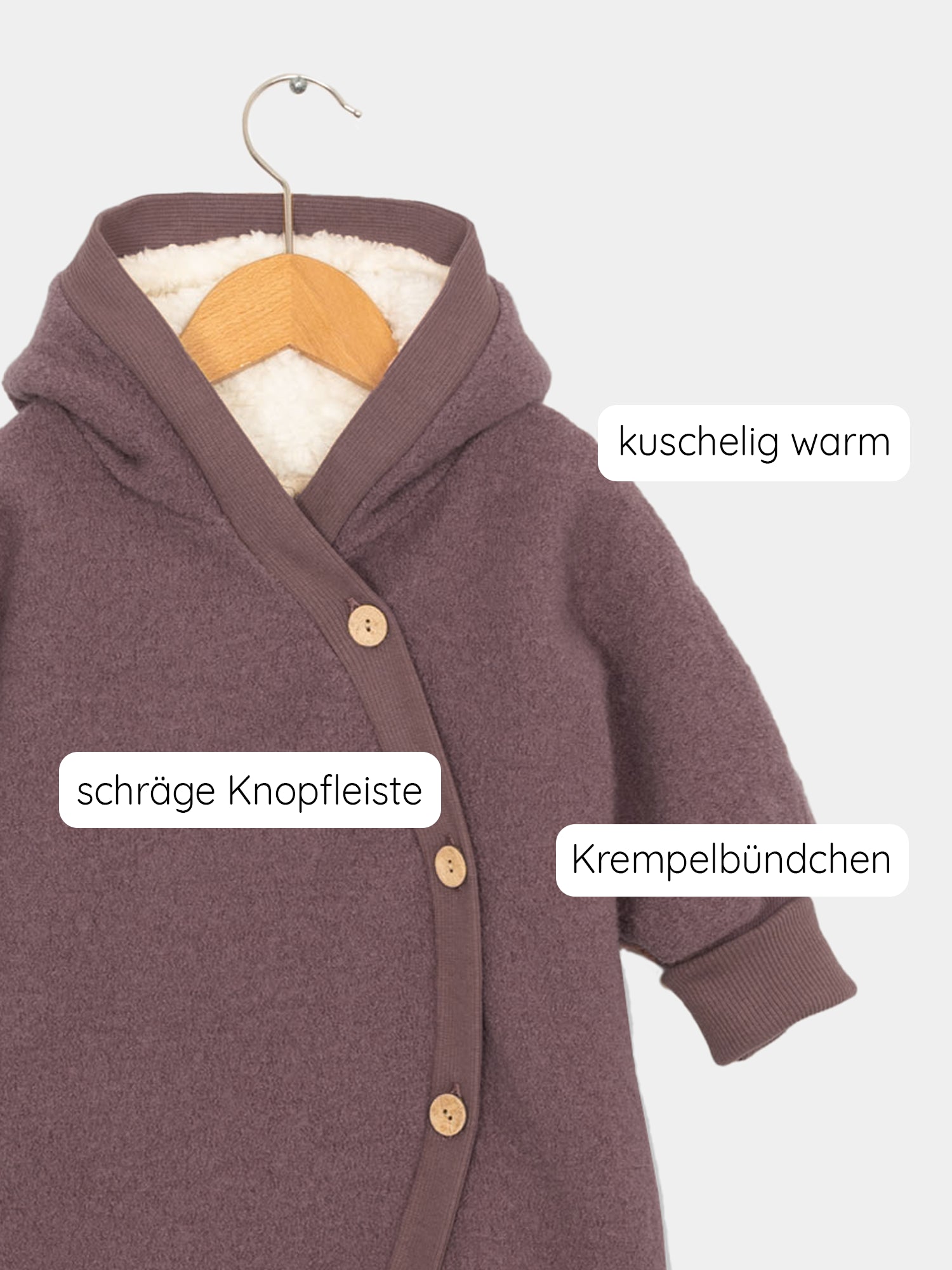 Teddy snuggle suit wool - mauve