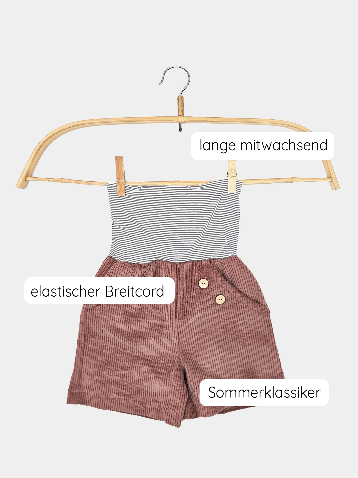 Kurze Buxe Breitcord Stretch - Rosenholz