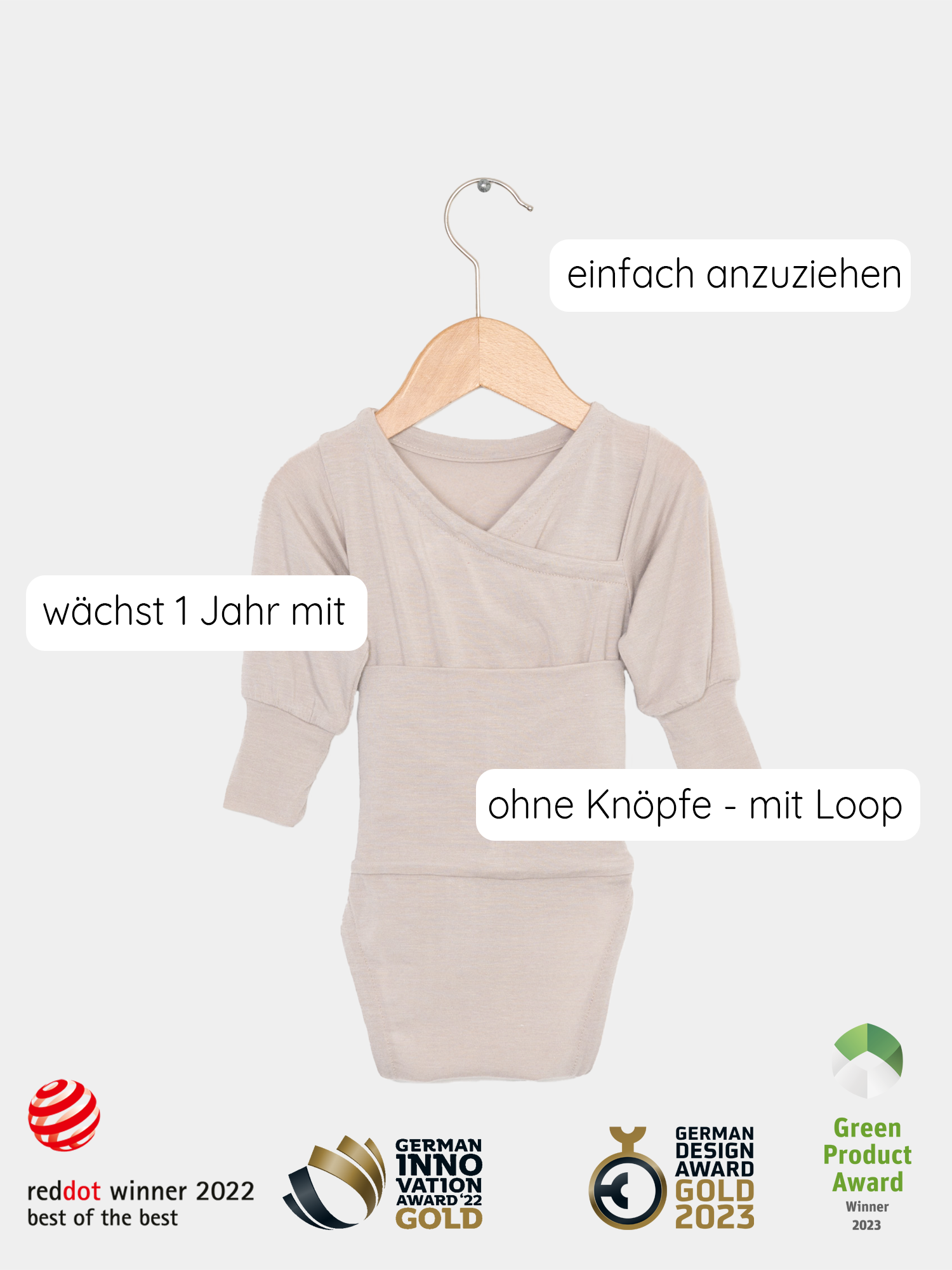 Loopbody Kaschmir-Mix - mitwachsender Babybody - Sand