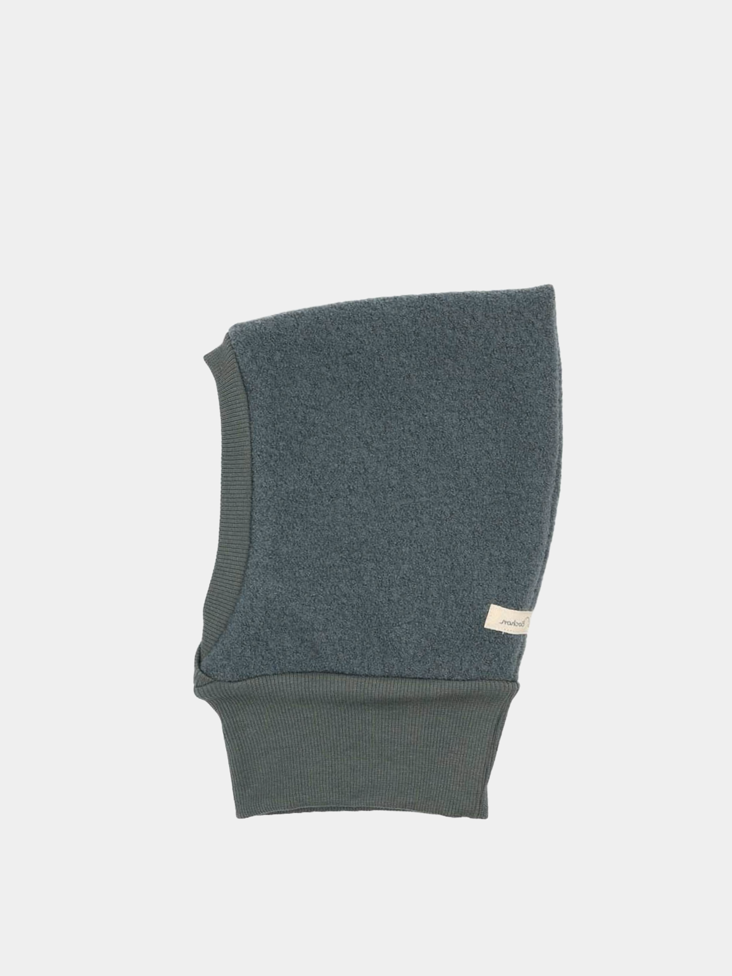 Schlupfmütze Wollwalk - Taube, eine einteilige Kopf- und Halsschutz aus Wollwalk mit Rippbündchen und kleinem Stoffetikett, bietet zuverlässigen Schutz und Komfort durch atmungsaktives, biologisches Baumwollfutter.