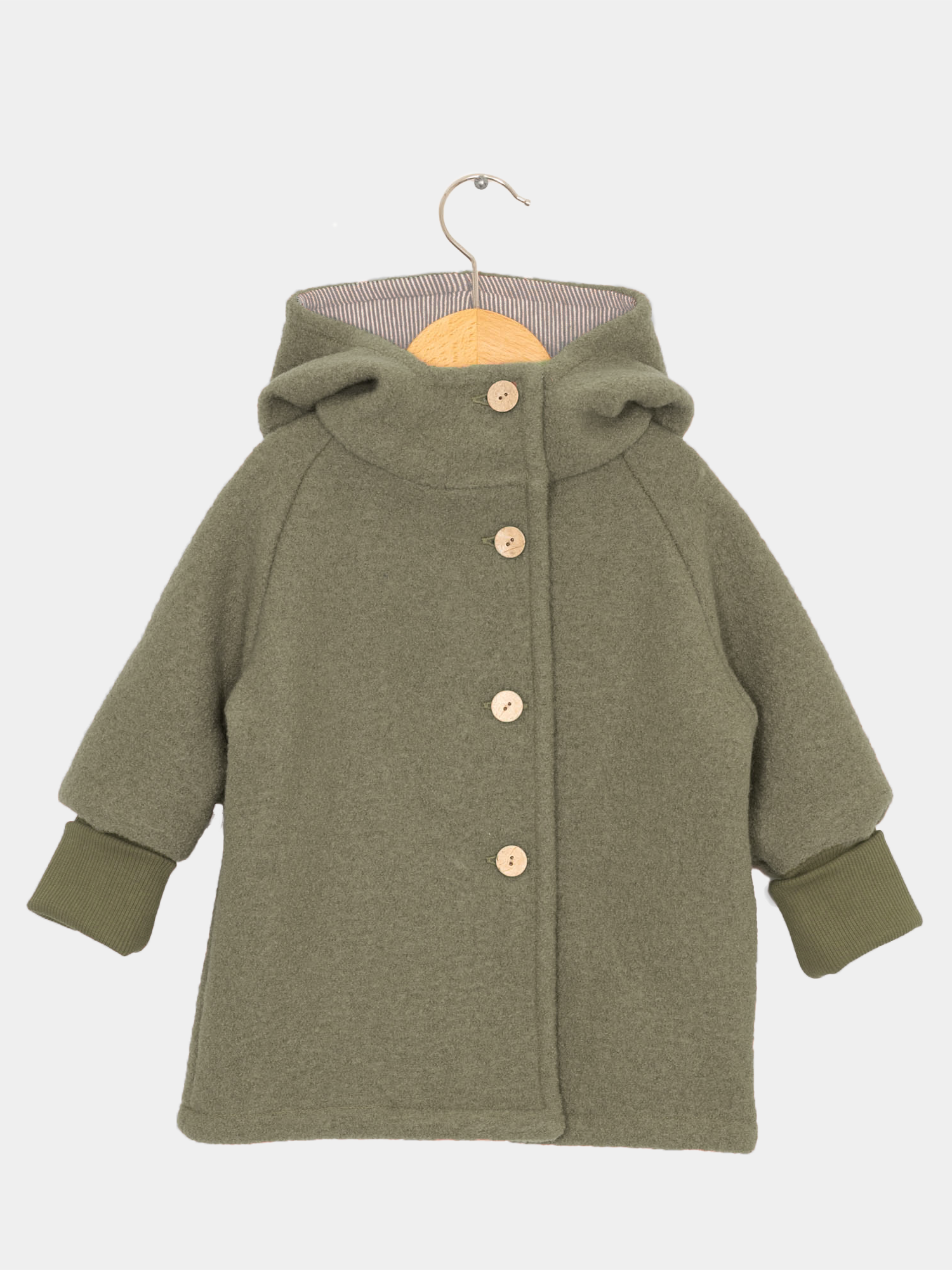 Wichteljacke Wollwalk - Pistazie auf Bügel mit Kapuze und krempelbaren Bündchen, Wollwalk Jacke ideal für Kinder im Herbst und Winter, aus hochwertigem Wollwalk mit Bio-Jersey-Futter. Übergangsjacke für Kinder