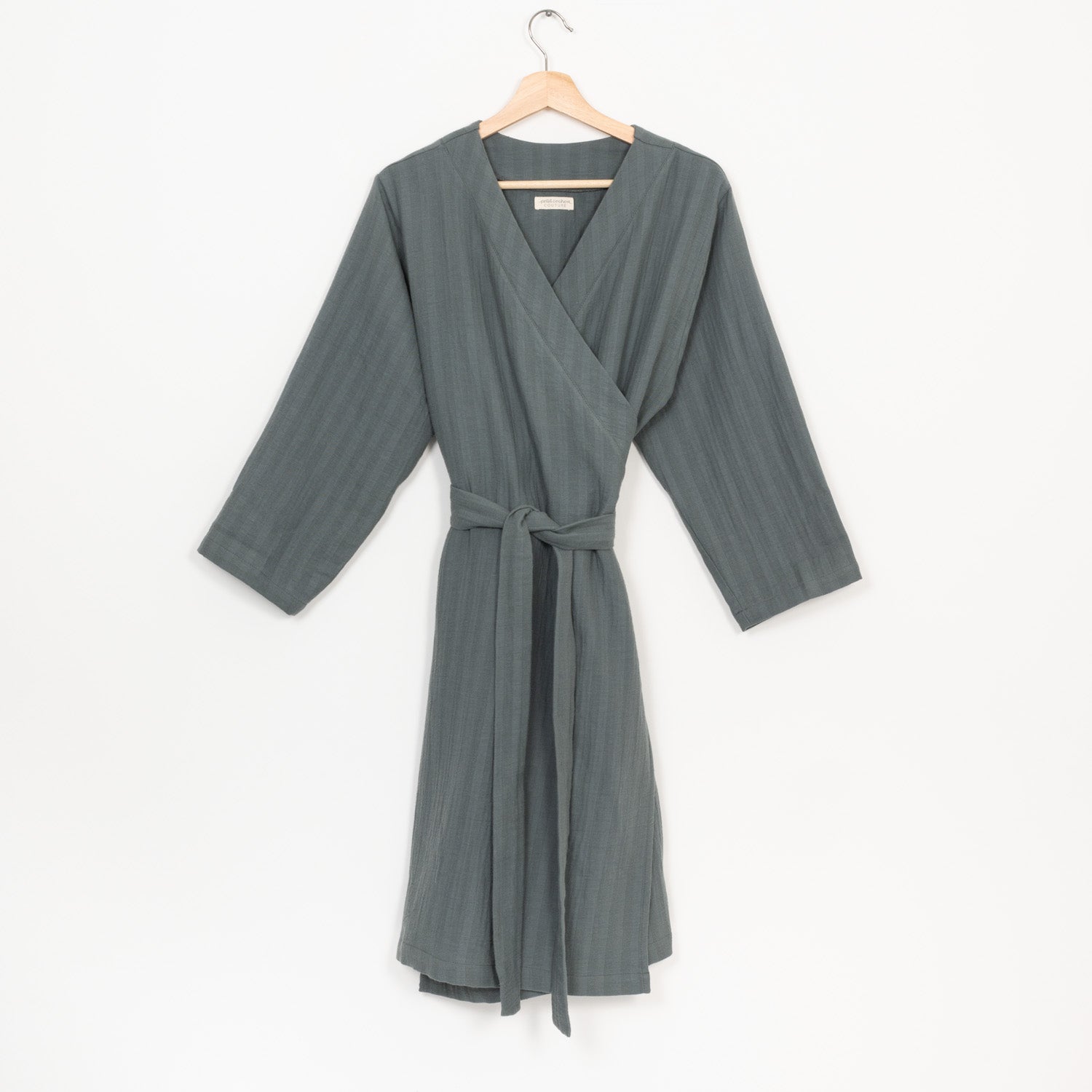 Kimono-style wrap dress made from double-layered organic muslin - Dove