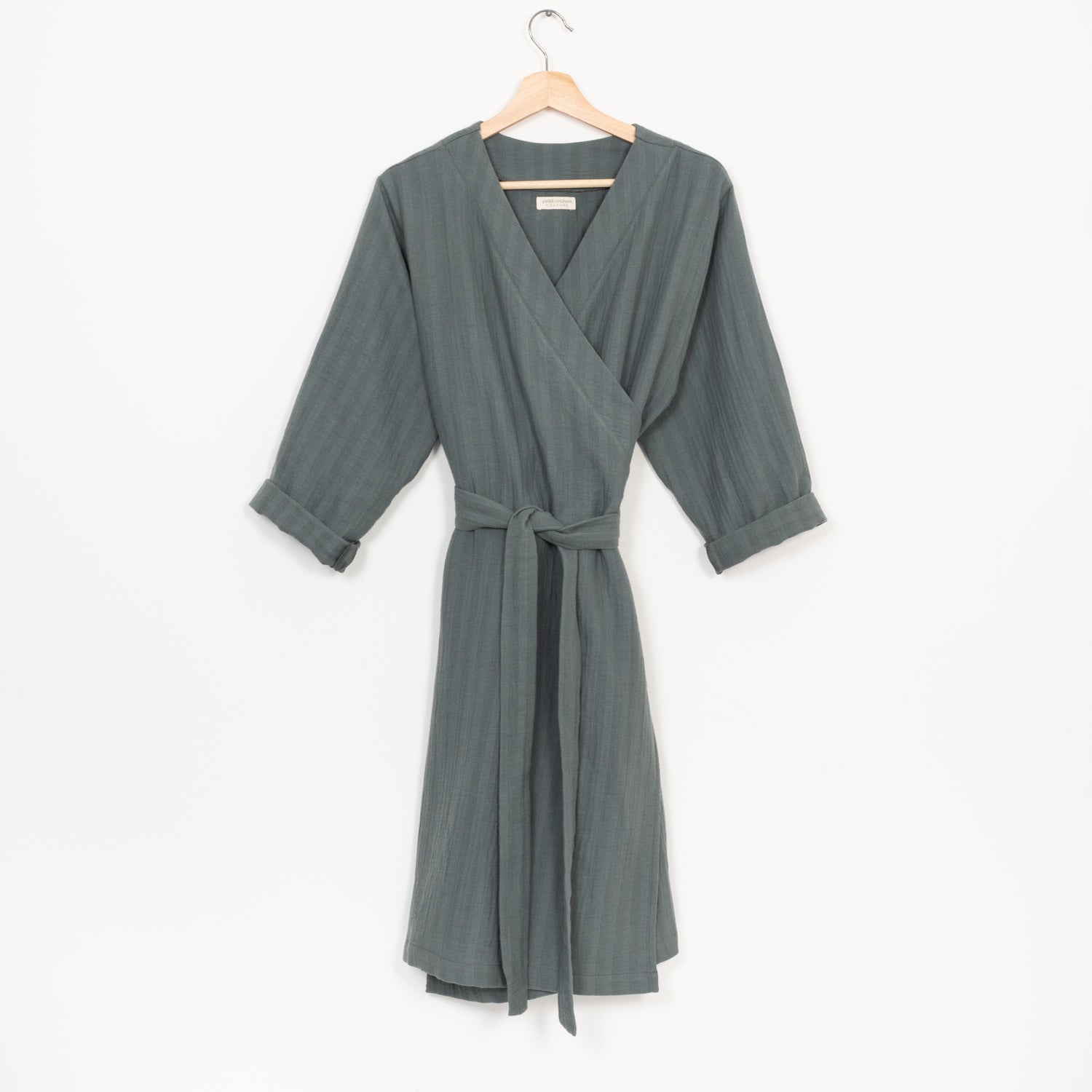 Kimono-style wrap dress made from double-layered organic muslin - Dove