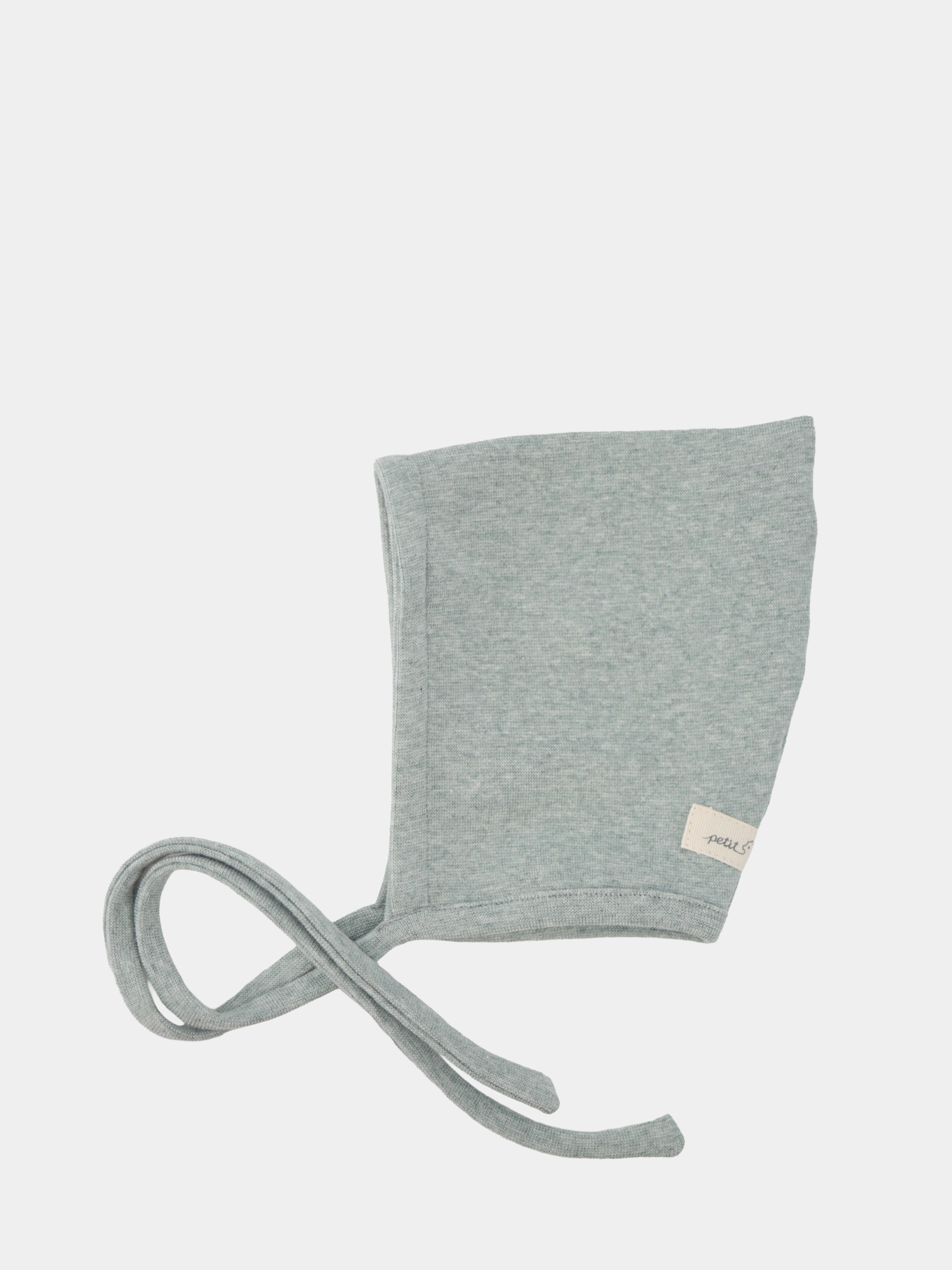 Zwergenmütze Feinstrick - Mint Meliert: Weiche, spitz zulaufende Babyhaube aus meliertem Feinstrick-Jersey mit langen Bindebändern und kleinem Zipfel, ideal zum Schutz von Kopf und Ohren, liebevoll in Berlin gefertigt.