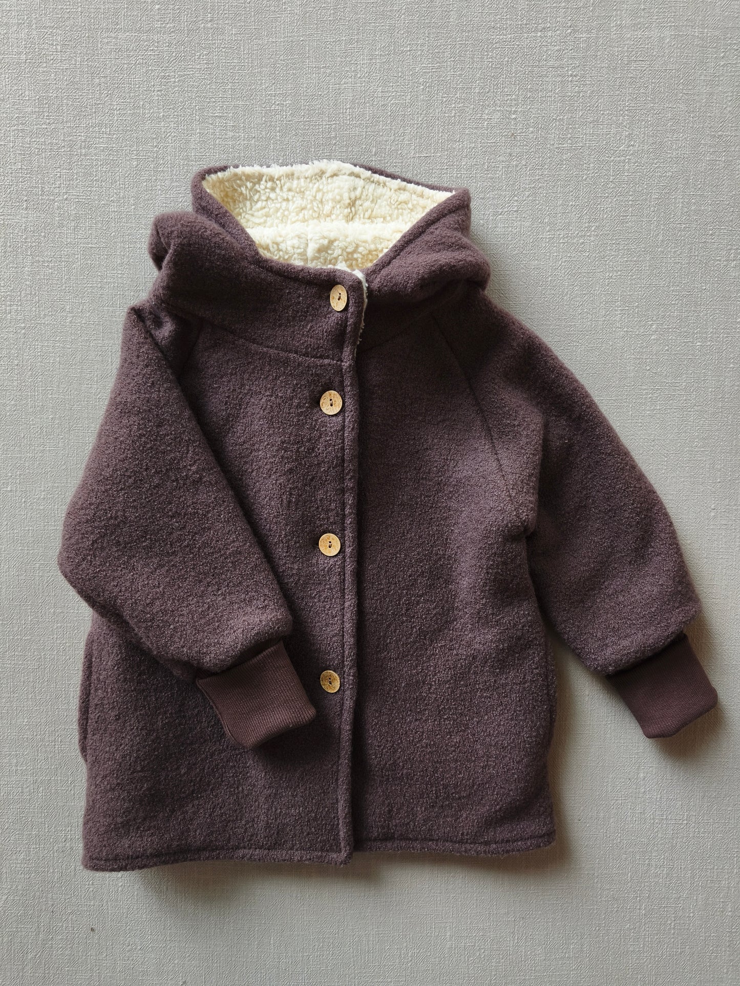 Wichteljacke Wollwalk mit Teddyfutter Malve Gr 4/5Y