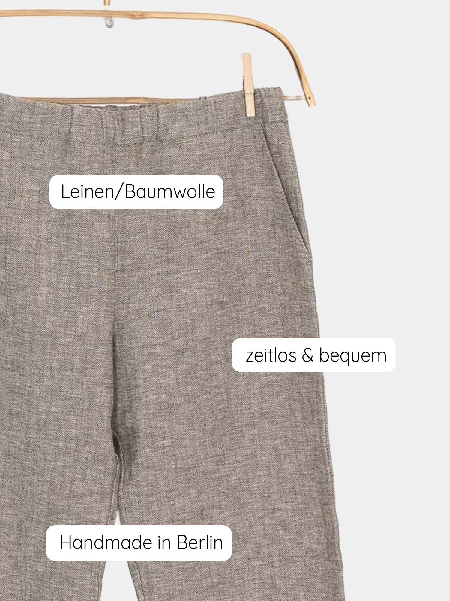 Palazzohose - Fischgrat, Zeigt weites, langes Bein und elastisches Bauchbündchen, ideal für ganzjähriges Tragen. Hochkrempelbar für sommerlichen Look.