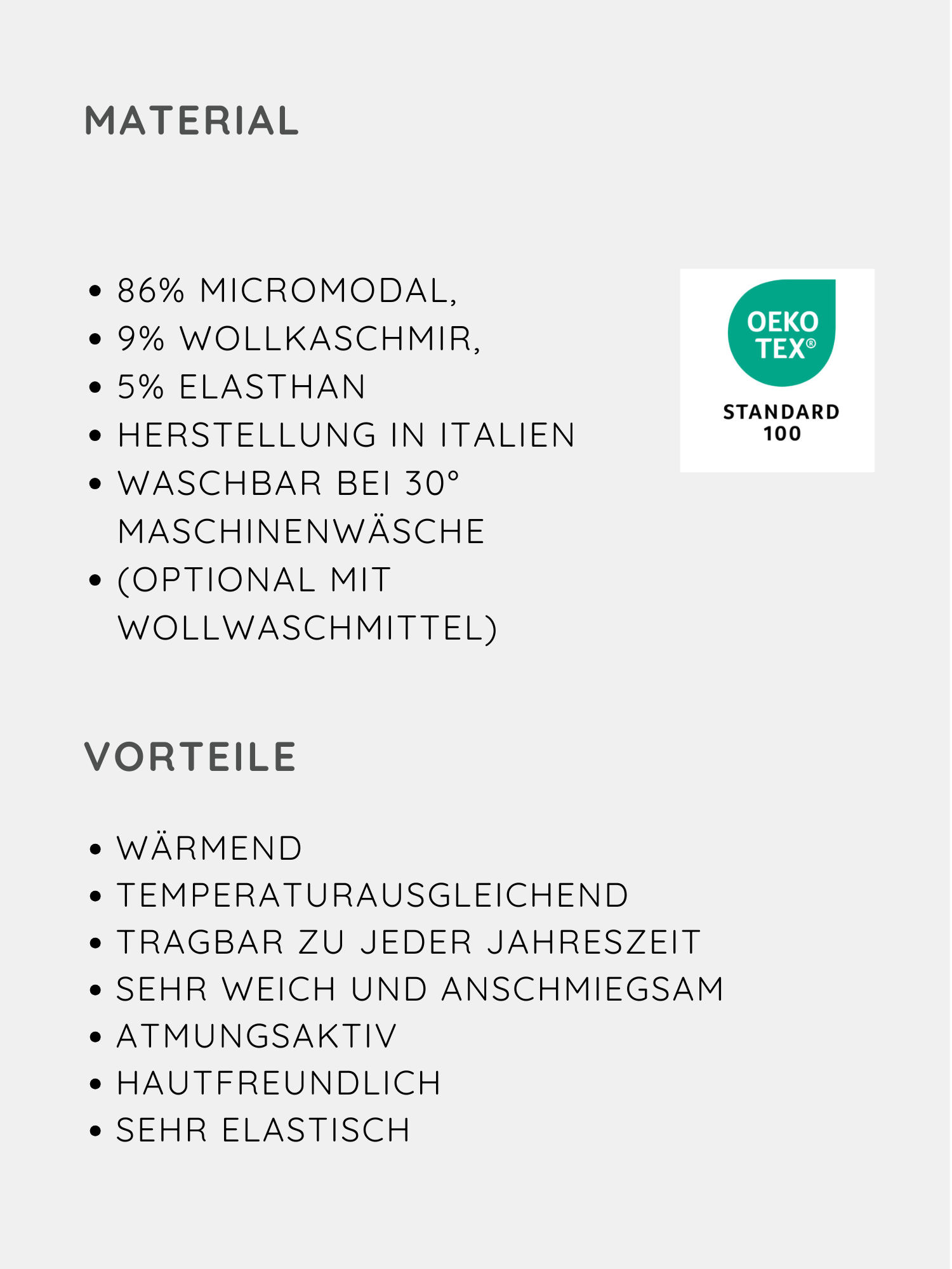 Loopbody Bio-Baumwolle-Ringel Schoko, hergestellt in Italien, besteht aus 86% Micromodal, 9% Wollkaschmir, 5% Elasthan. OEKO-TEX® zertifiziert, maschinenwaschbar, wärmend, atmungsaktiv, hautfreundlich, und sehr elastisch.