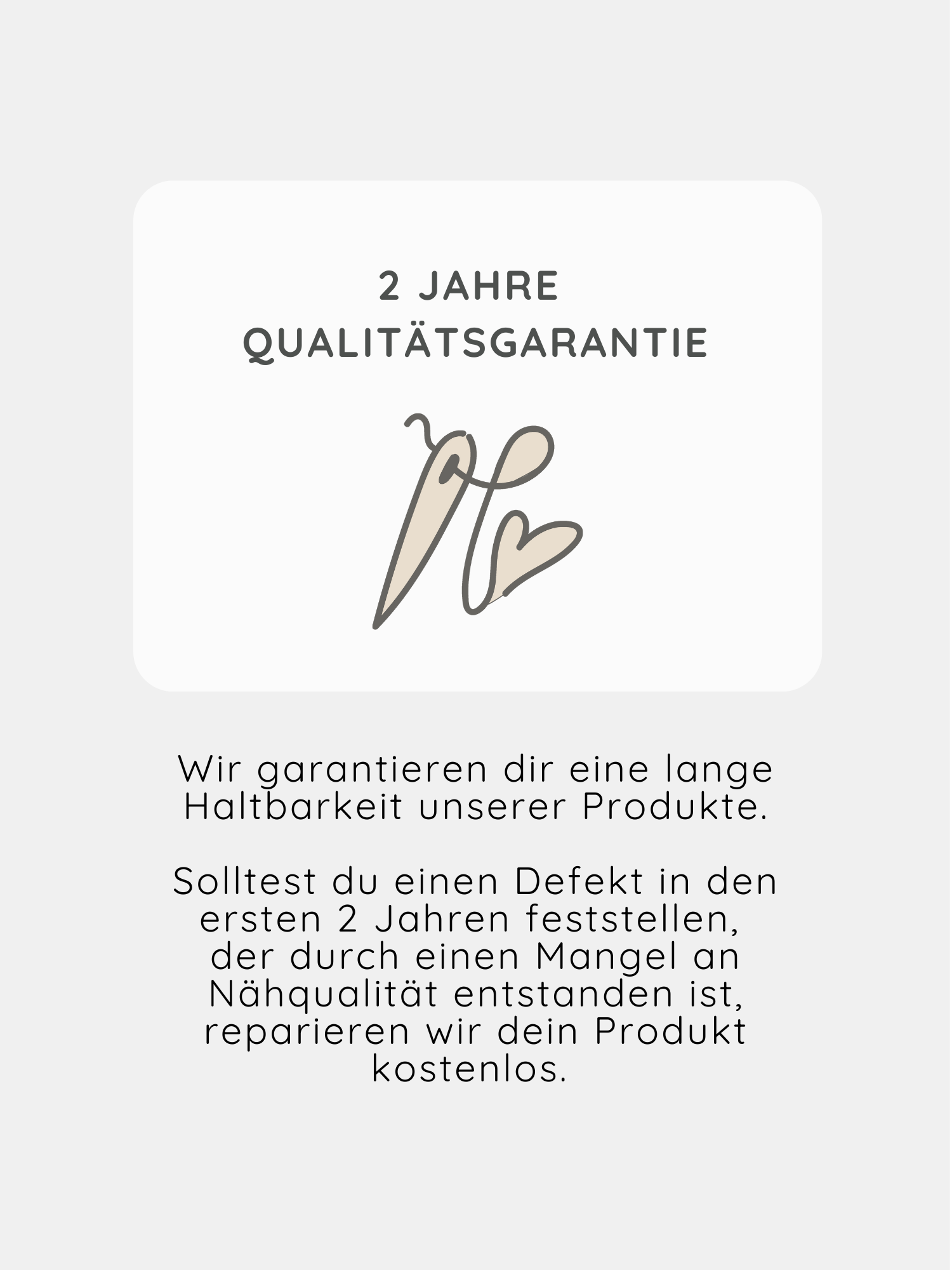 Loopbody Bio-Baumwolle-Ringel Schoko mit 2-jähriger Qualitätsgarantie, dargestellt durch eine Nadel und Herz aus Faden, verspricht langlebige Haltbarkeit und kostenlose Reparatur bei Nähfehlern.