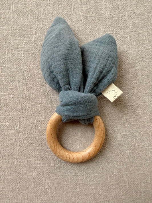 Baby Teether Ring Cotton Muslin - Ice Blue