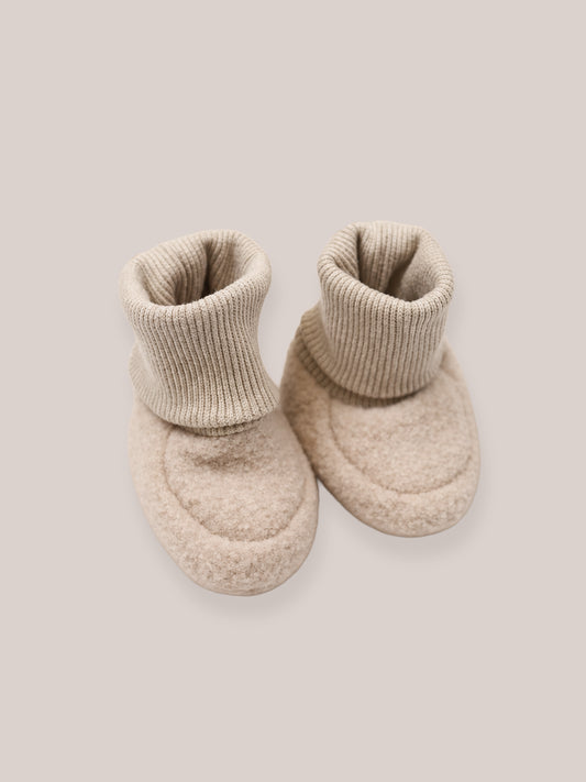 Baby booties boiled wool - camel
