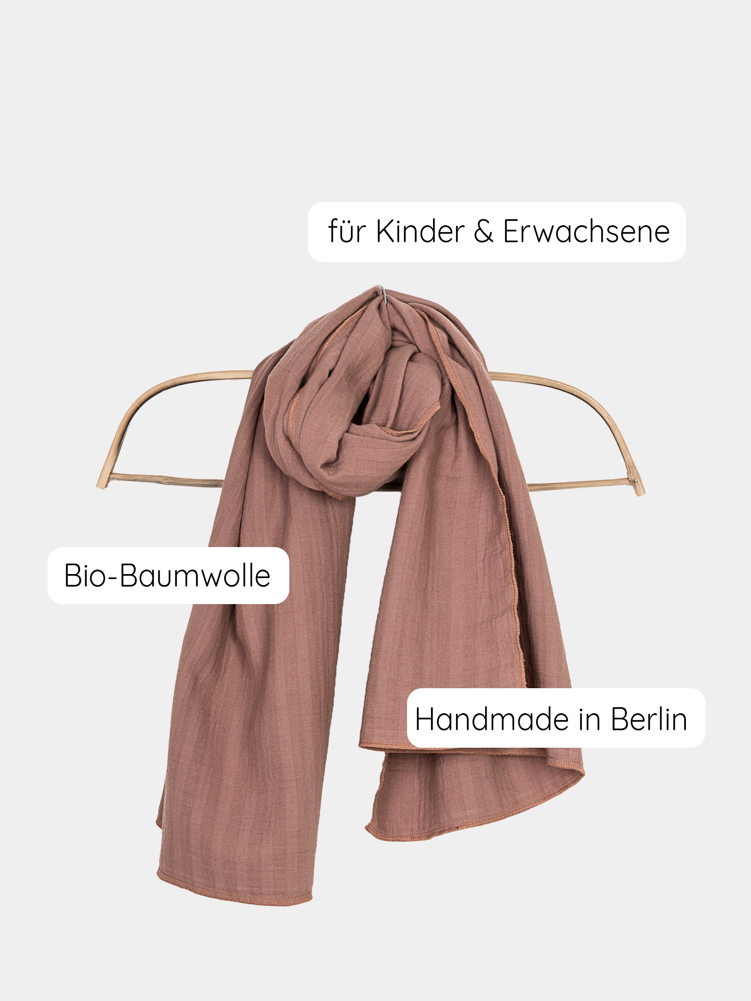 Großes Tuch Bio-Musselin - Zimt: Weiches, anschmiegsames Tuch aus 100% Bio-Baumwolle. Vielseitiges Accessoire für Erwachsene und Kinder, ideal für warme Monate. Maße: 69 x 159 cm.