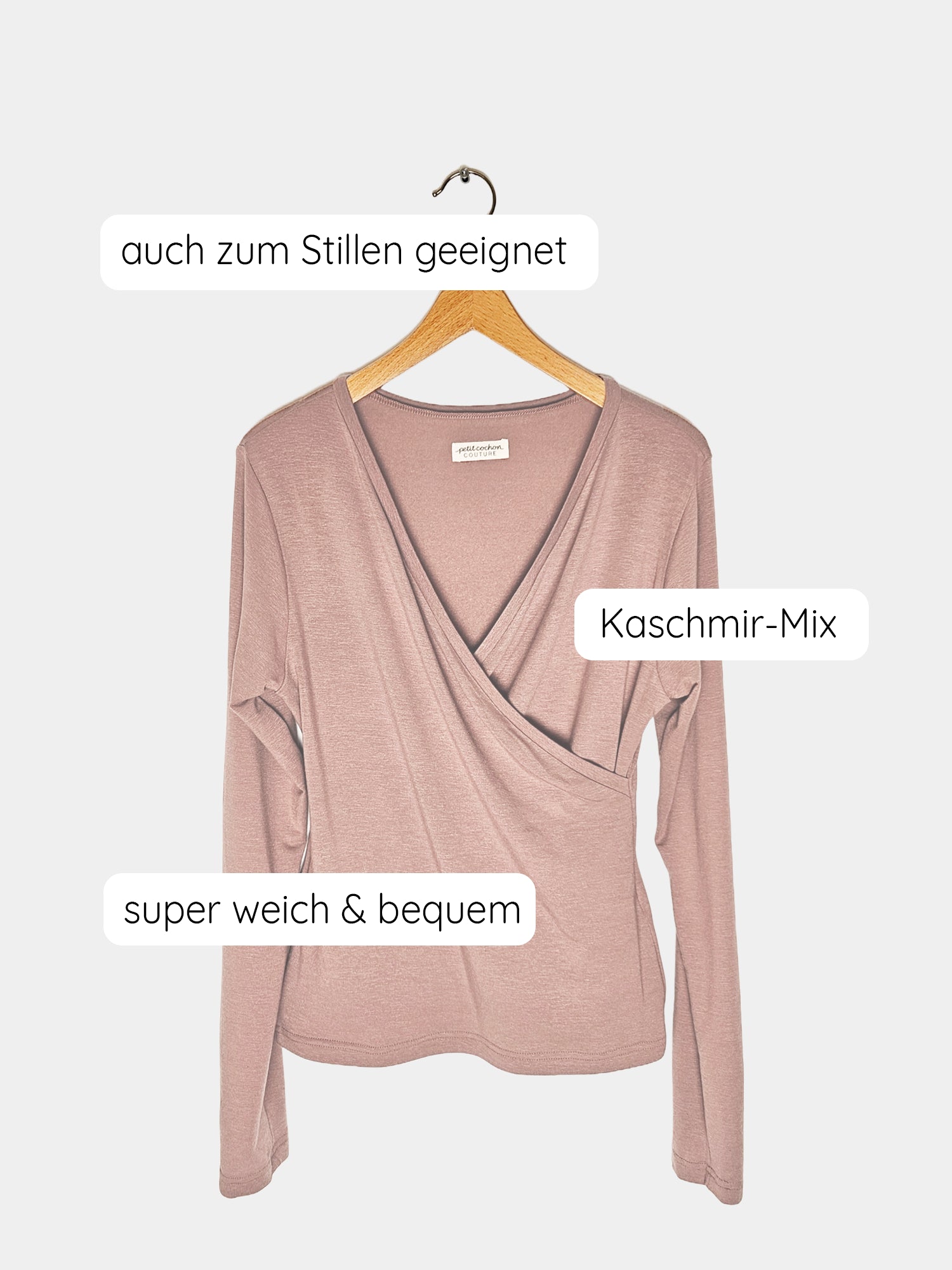 Wrap shirt long sleeve cashmere blend - powder