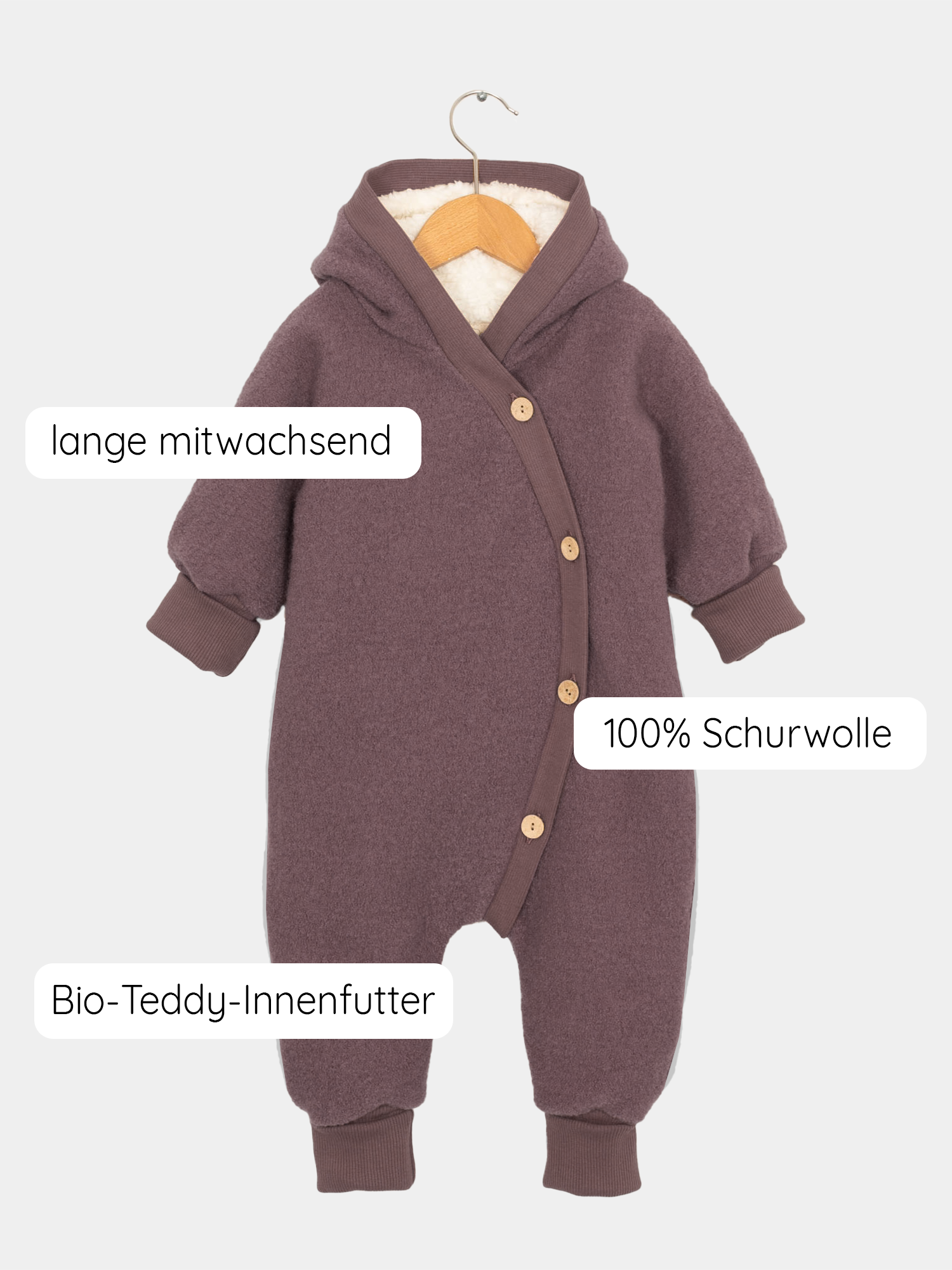 Teddy snuggle suit wool - mauve