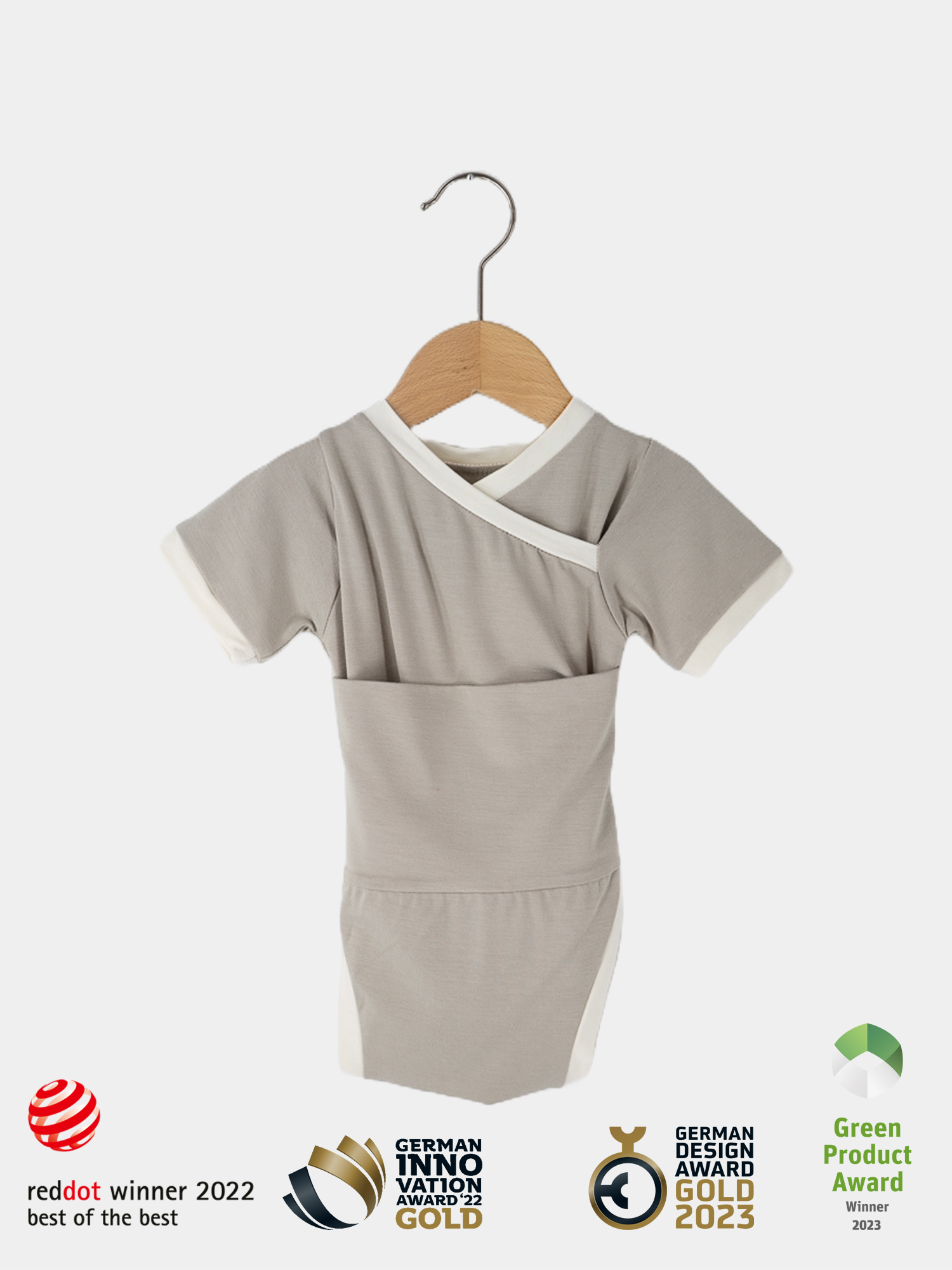 Kurzarm Loopbody Bambusviskose - Stein: Weicher, elastischer Babybody ohne Knöpfe, mit innovativem Loop um den Bauch, Kurzarm-Design, ideal für Sommer, perfekt für Strand und Garten.