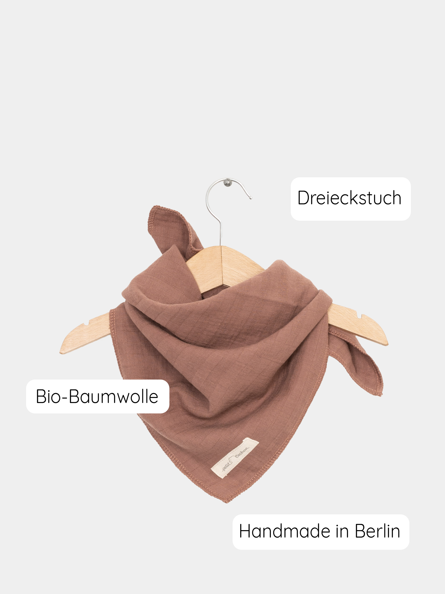 Kleines Tuch Bio-Musselin - Zimt: Handgenähtes Musselintuch aus Bio-Baumwolle, ca. 52 x 52 cm, luftig und zart auf der Haut, geeignet für Kinder und Erwachsene, gefertigt in Berlin.