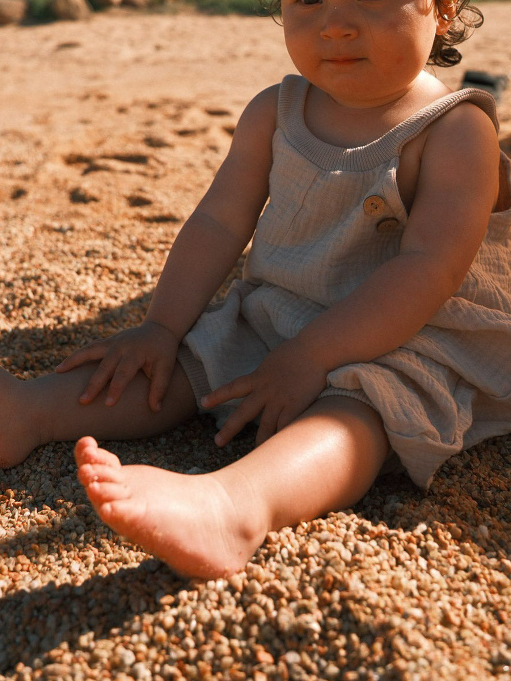 Organic muslin short dungarees - Sage