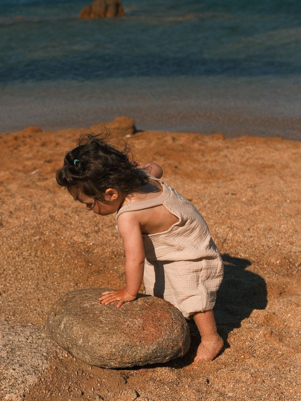 Organic muslin short dungarees - Sage