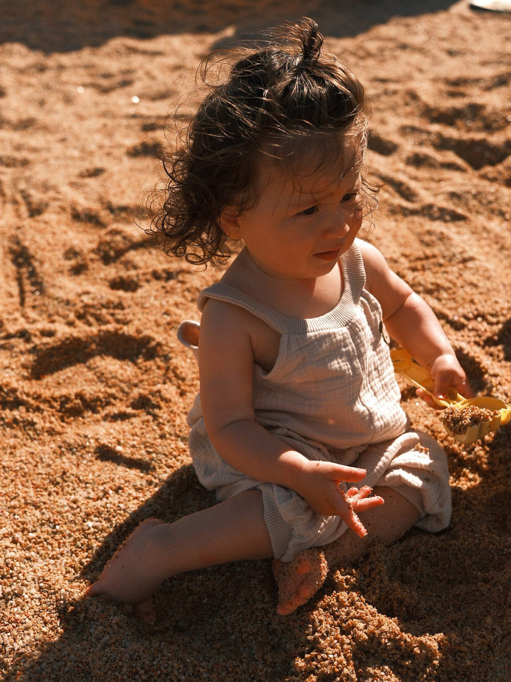 Organic muslin short dungarees - Sage