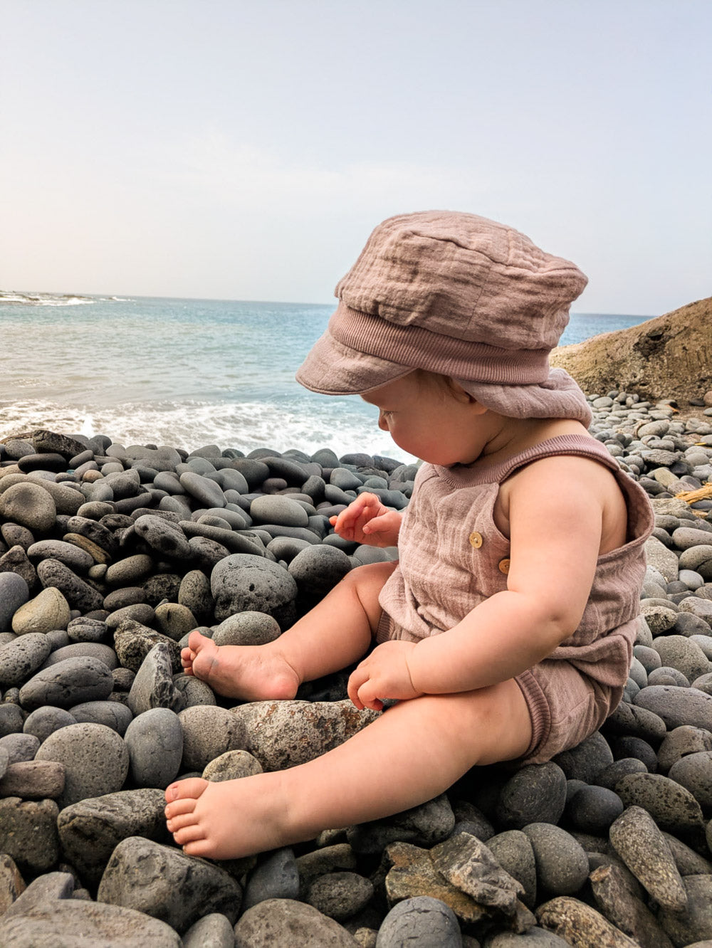 Michel cap organic muslin with neck protection - powder