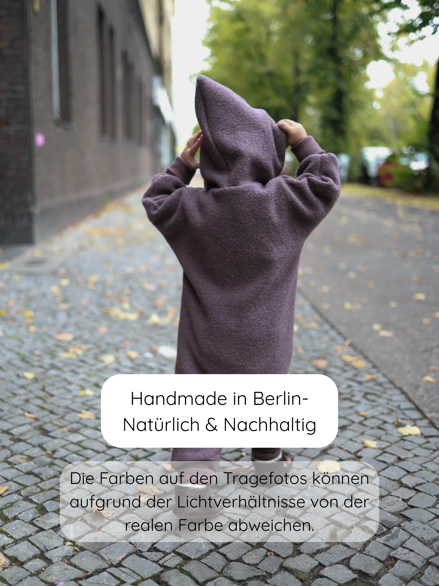 Combinaison douillette en laine foulée – mauve, parfaite pour la crèche, les promenades et la maternelle en forêt, fabriquée à la main à Berlin.