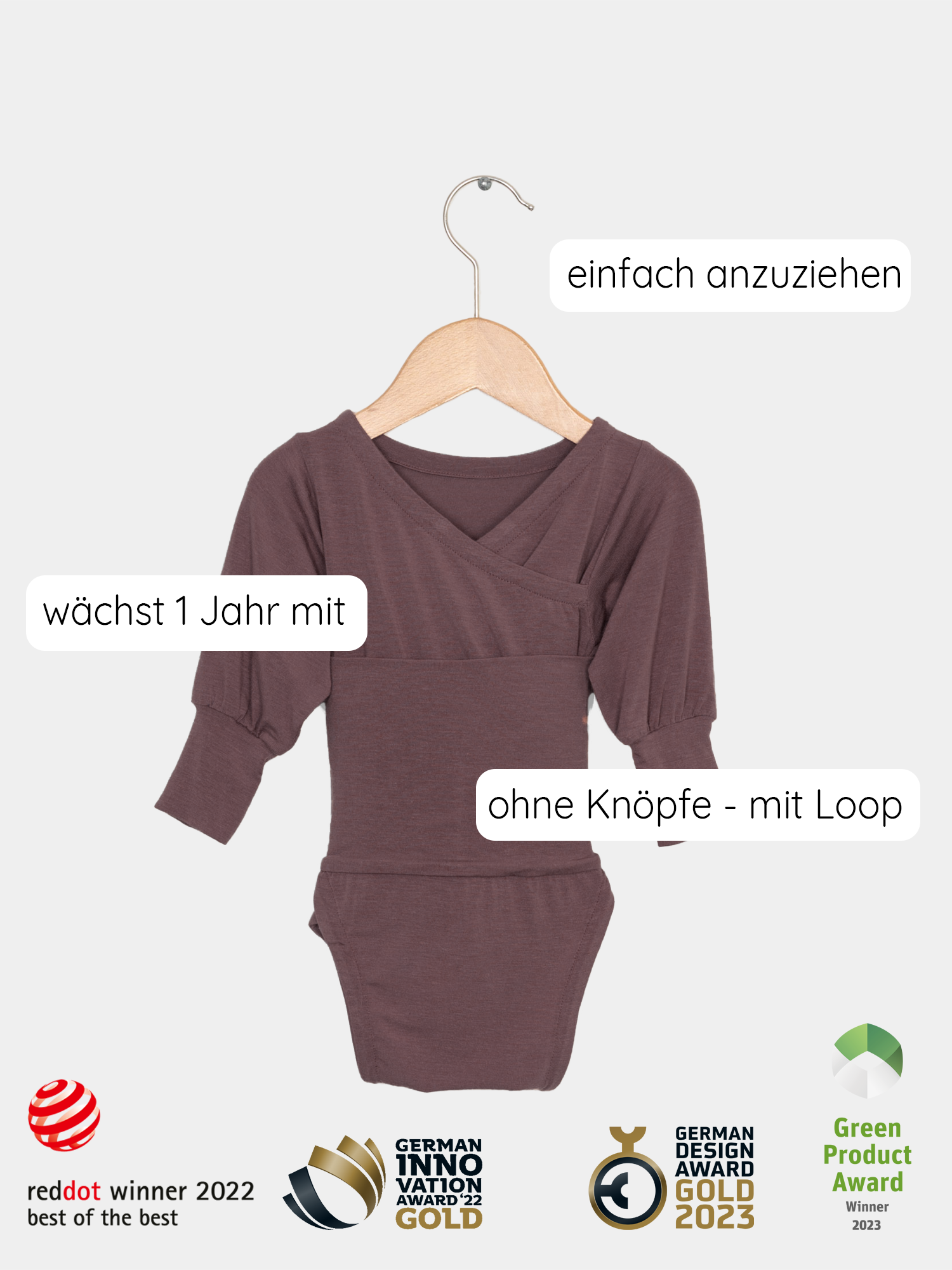 Loopbody Kaschmir-Mix - Malve: Weicher, knopflose Babybody auf Schaukel, ideal für Komfort und Bewegungsfreiheit, preisgekröntes Design aus atmungsaktivem Kaschmir-Micromodal-Mix. Baby Body für Erstausstattung Baby.