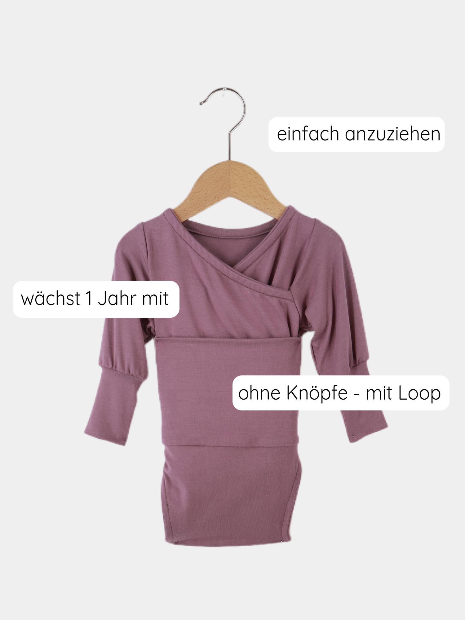 Loopbody Tencel - mitwachsender Babybody - Beere: Weicher, atmungsaktiver Body aus Tencel, ideal für empfindliche Babyhaut. Nahtloses Design, bequem und ohne Knöpfe, für einfaches An- und Ausziehen.