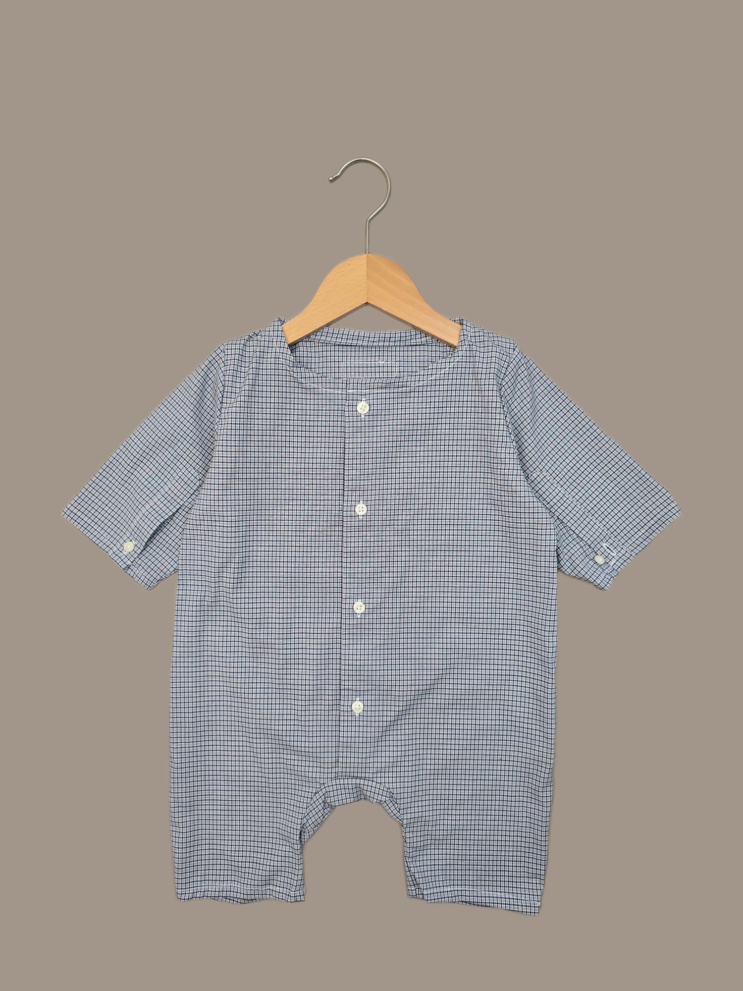 Recycling Overall aus Baumwolle Gr 3M (62-74) - Blau-Grau Karo