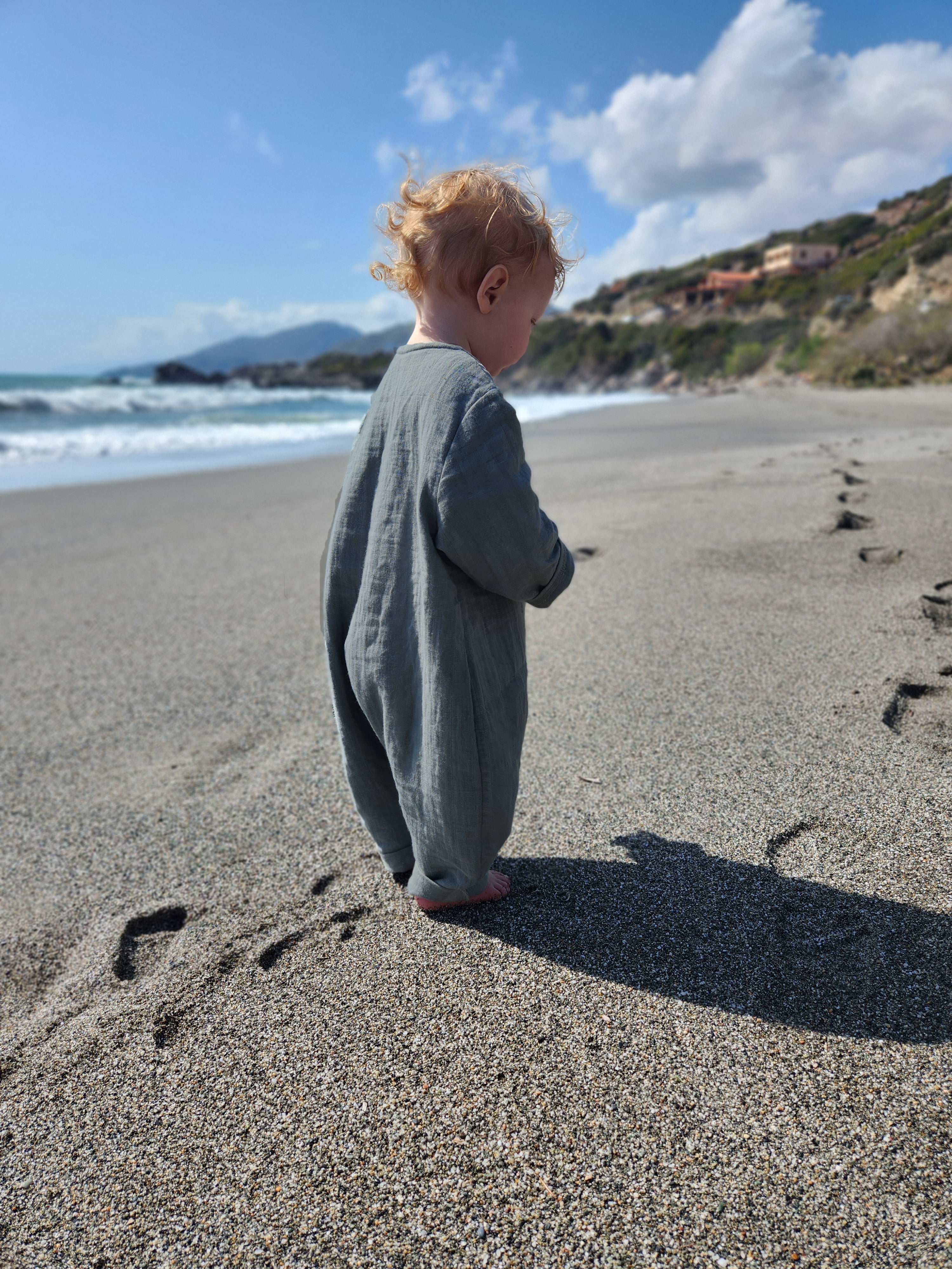 Mini overall muslin made from 100% organic cotton - Dove