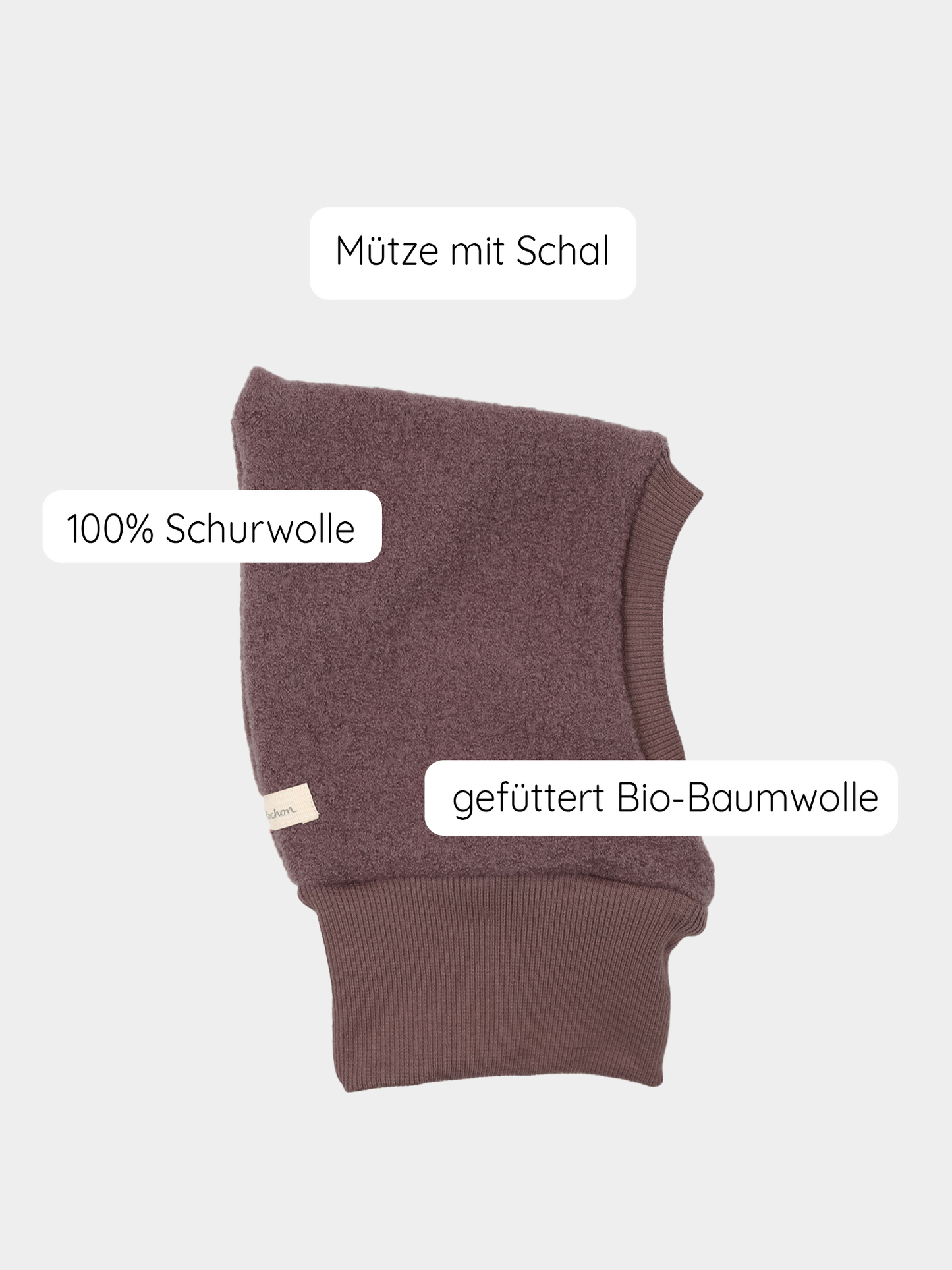 Schlupfmütze Wollwalk - Malve, kombiniert Mütze und Schal, Schalmütze aus elastischem Wollwalk, schützt Kopf und Hals vor Kälte. Kindermütze für den Herbst und Winter