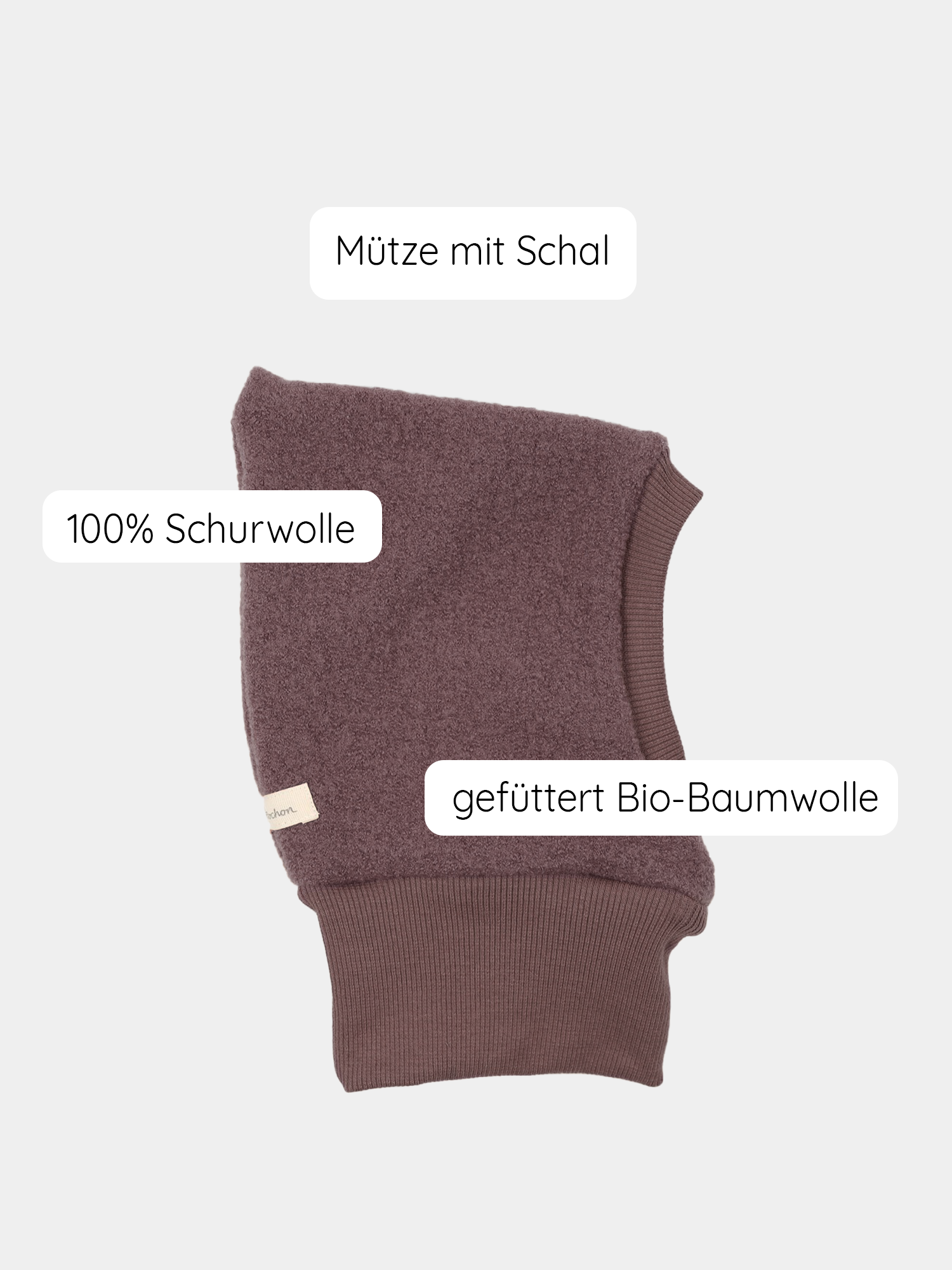 Schlupfmütze Wollwalk - Malve, kombiniert Mütze und Schal, Schalmütze aus elastischem Wollwalk, schützt Kopf und Hals vor Kälte. Kindermütze für den Herbst und Winter
