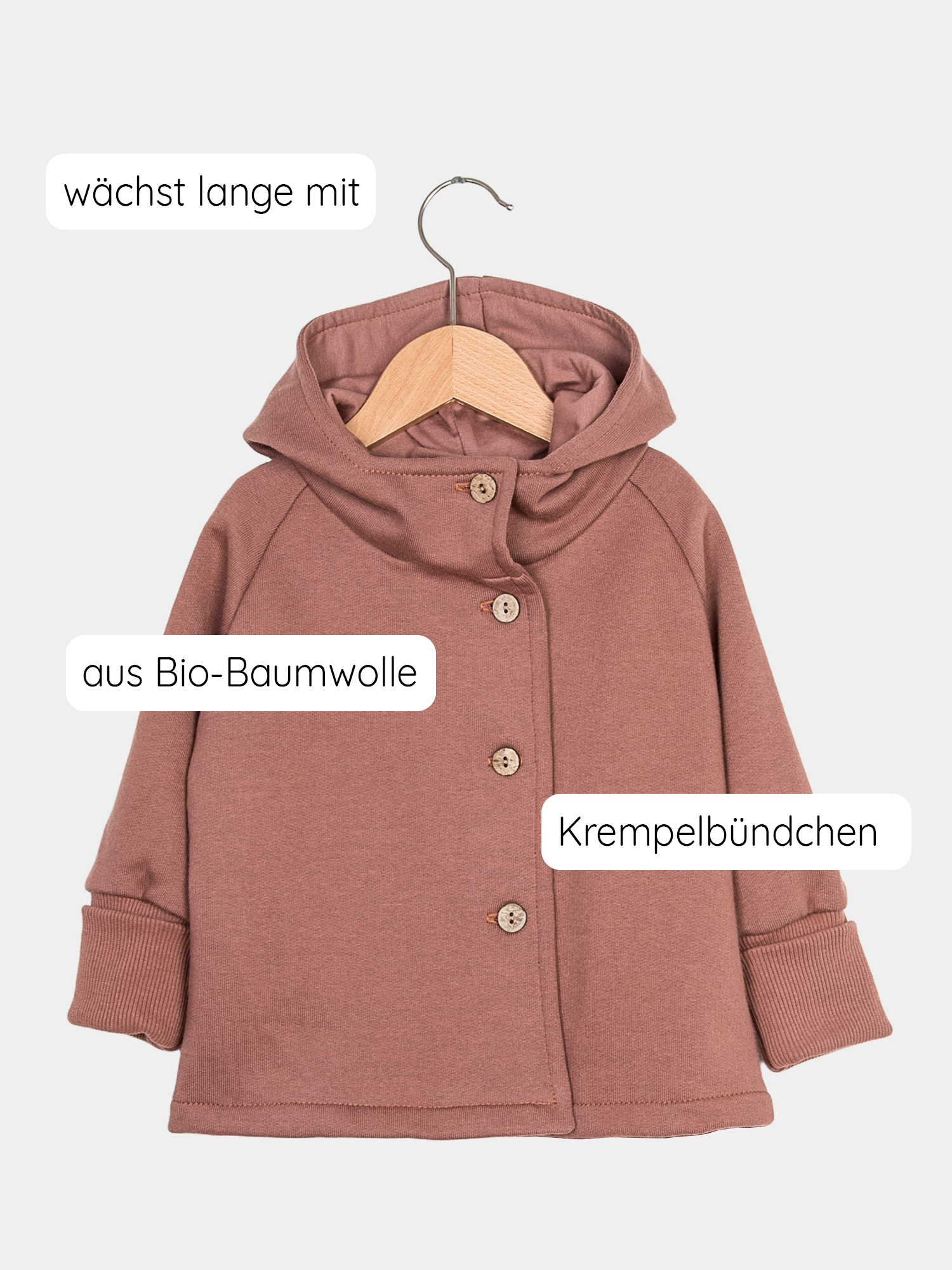 Wichtel jacket sweat made from 100% organic cotton - cinnamon