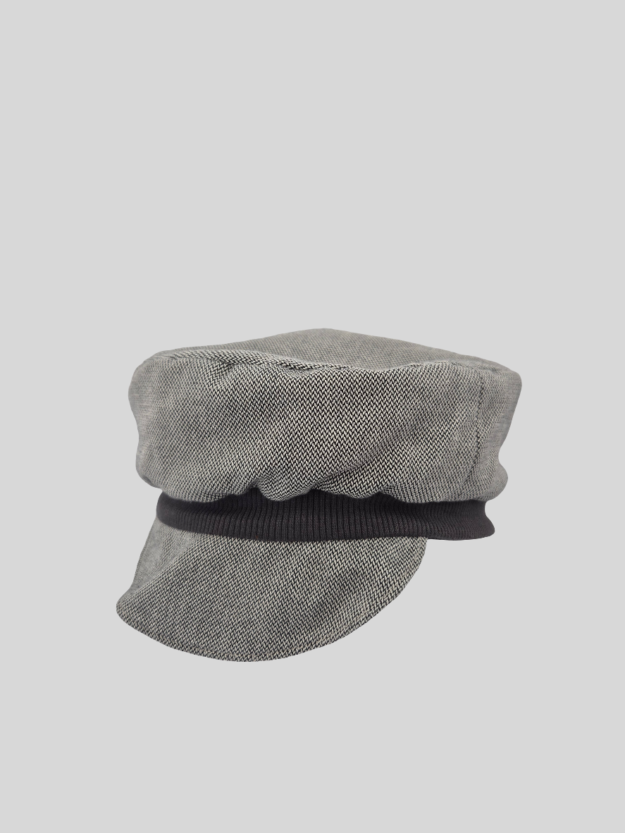 Michelmütze Kreuzköper Maus Gr. 4-9Y: Graue Tweed-Kappe im Newsboy-Stil mit kurzem, abgerundetem Schirm und dunklem Band um die Krone. Zustand: wie neu.