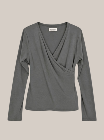Graues petit cochon Wickelshirt aus weichem Kaschmir-Micromodal-Mix mit V-Ausschnitt und langen Ärmeln