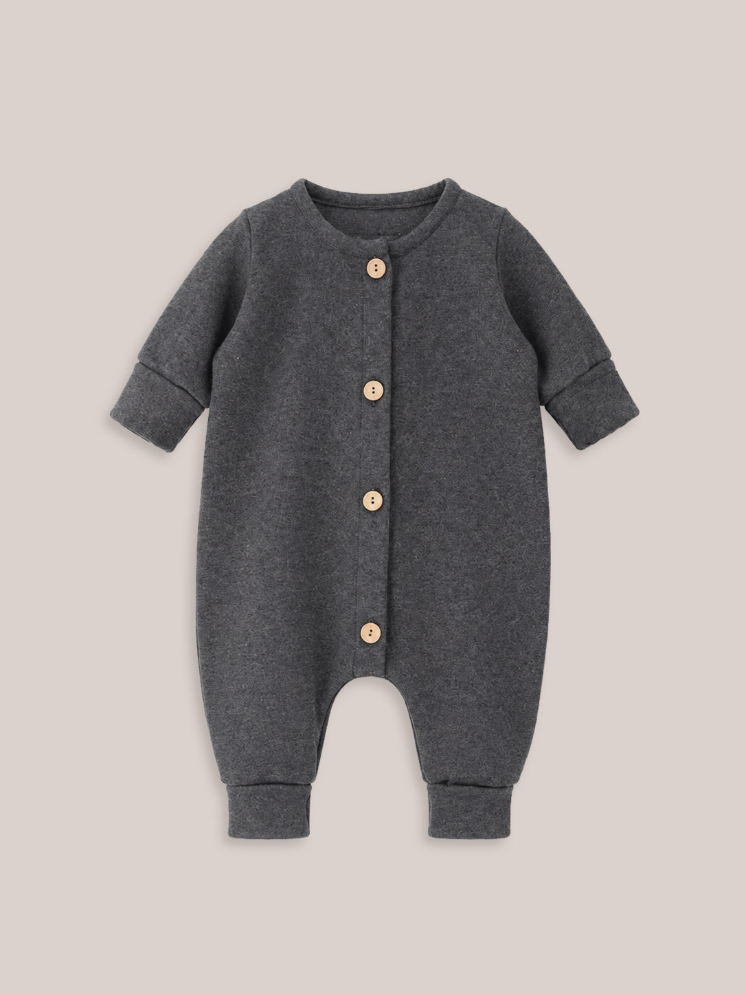 petit cochon Mini Overall aus dunkelgrauem meliertem Feinstrick-Jersey mit Holzknöpfen für Babys