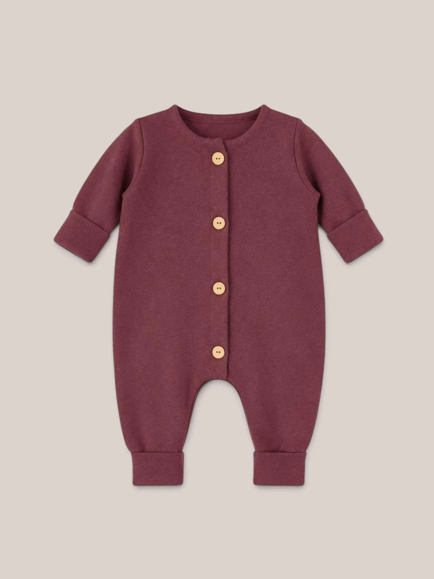 petit cochon Mini Overall aus weichem, meliertem Feinstrick-Jersey in Dunkelrot mit Knopfleiste