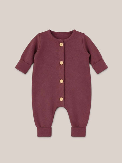 petit cochon Mini Overall aus weichem, meliertem Feinstrick-Jersey in Dunkelrot mit Knopfleiste