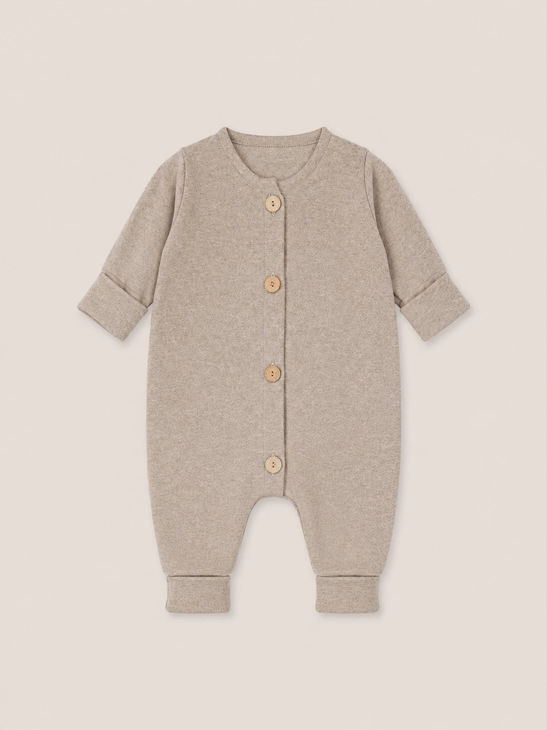 petit cochon Mini Overall aus beigem meliertem Feinstrick-Jersey mit Holzknöpfen für Babys