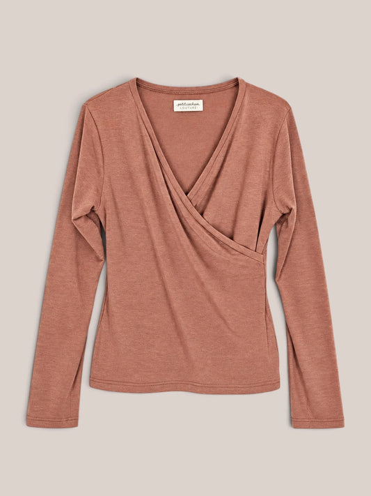 petit cochon Wickelshirt für Damen aus weichem Kaschmir-Micromodal-Mix in Altrosa mit V-Ausschnitt