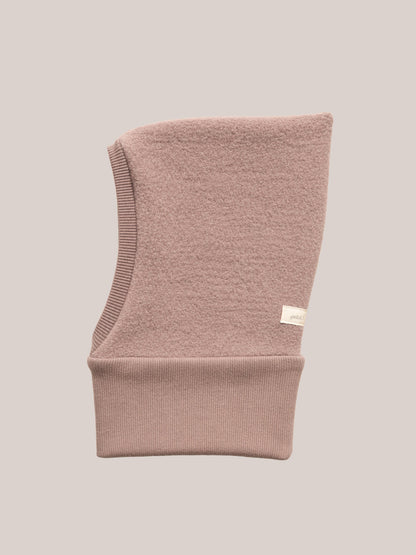 petit cochon Schlupfmütze aus altrosa Wollwalk mit weichem Bio-Jersey-Futter für Kinder