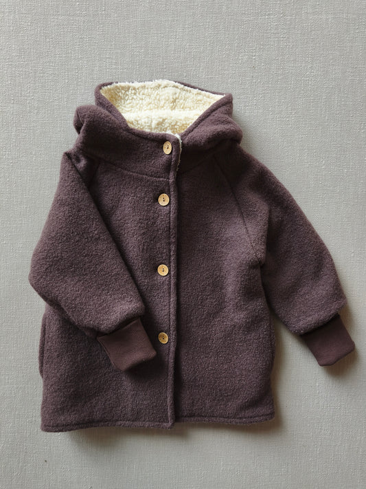 Wichteljacke Wollwalk mit Teddyfutter Malve Gr 4/5Y