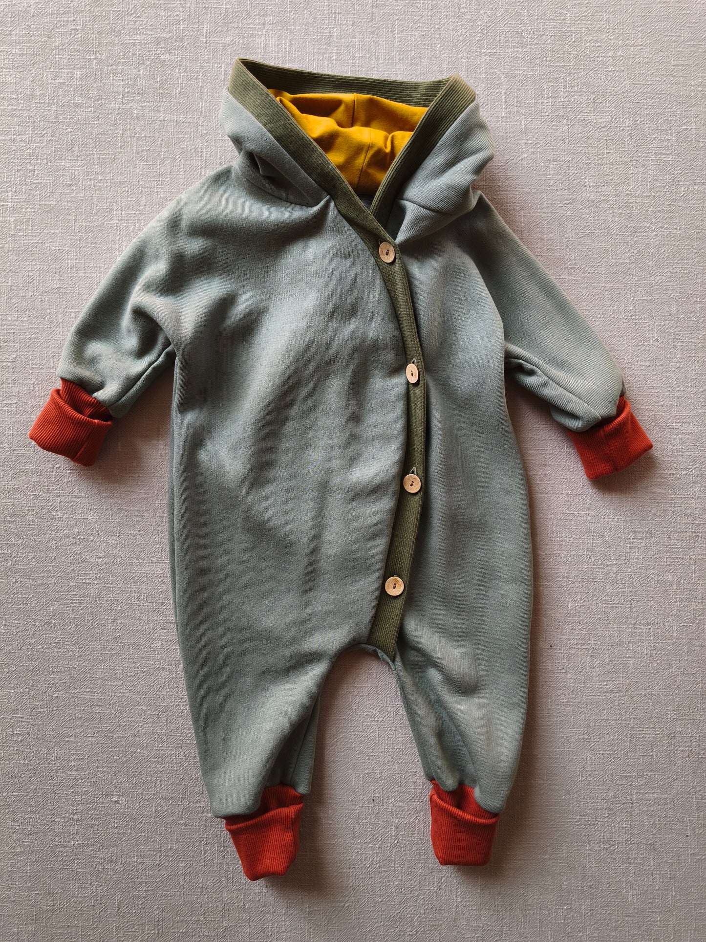 Upcycled organic sweat cuddly suit cheeky rascal, size 6M