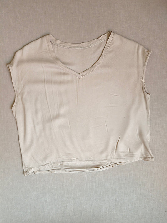 Damen Bluse Ärmellos Viskose Sand Gr. M/L
