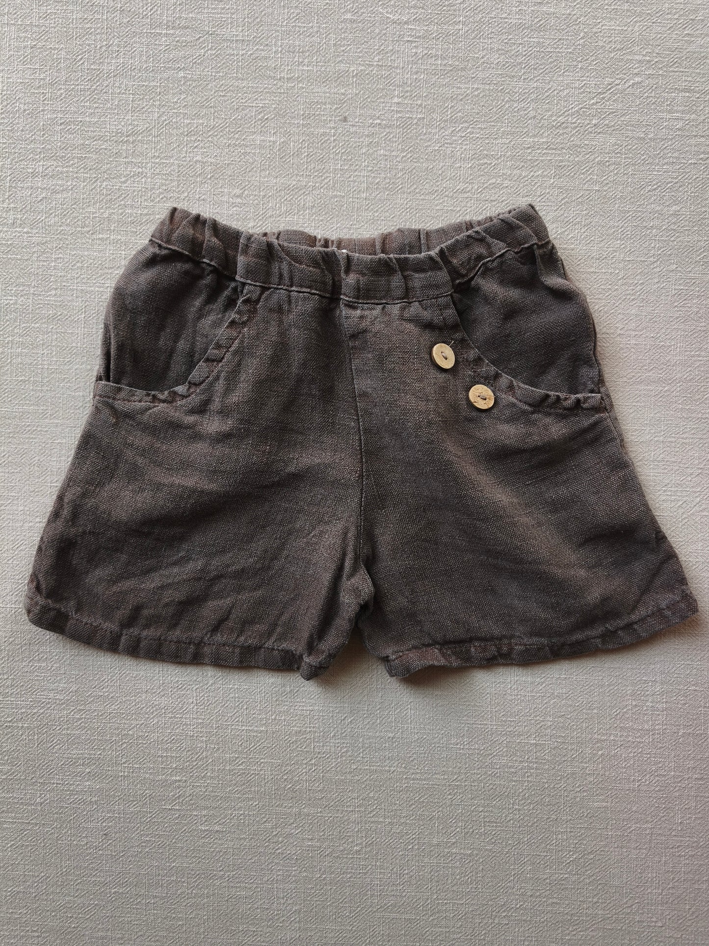 Short linen trousers earth, size 1-2Y