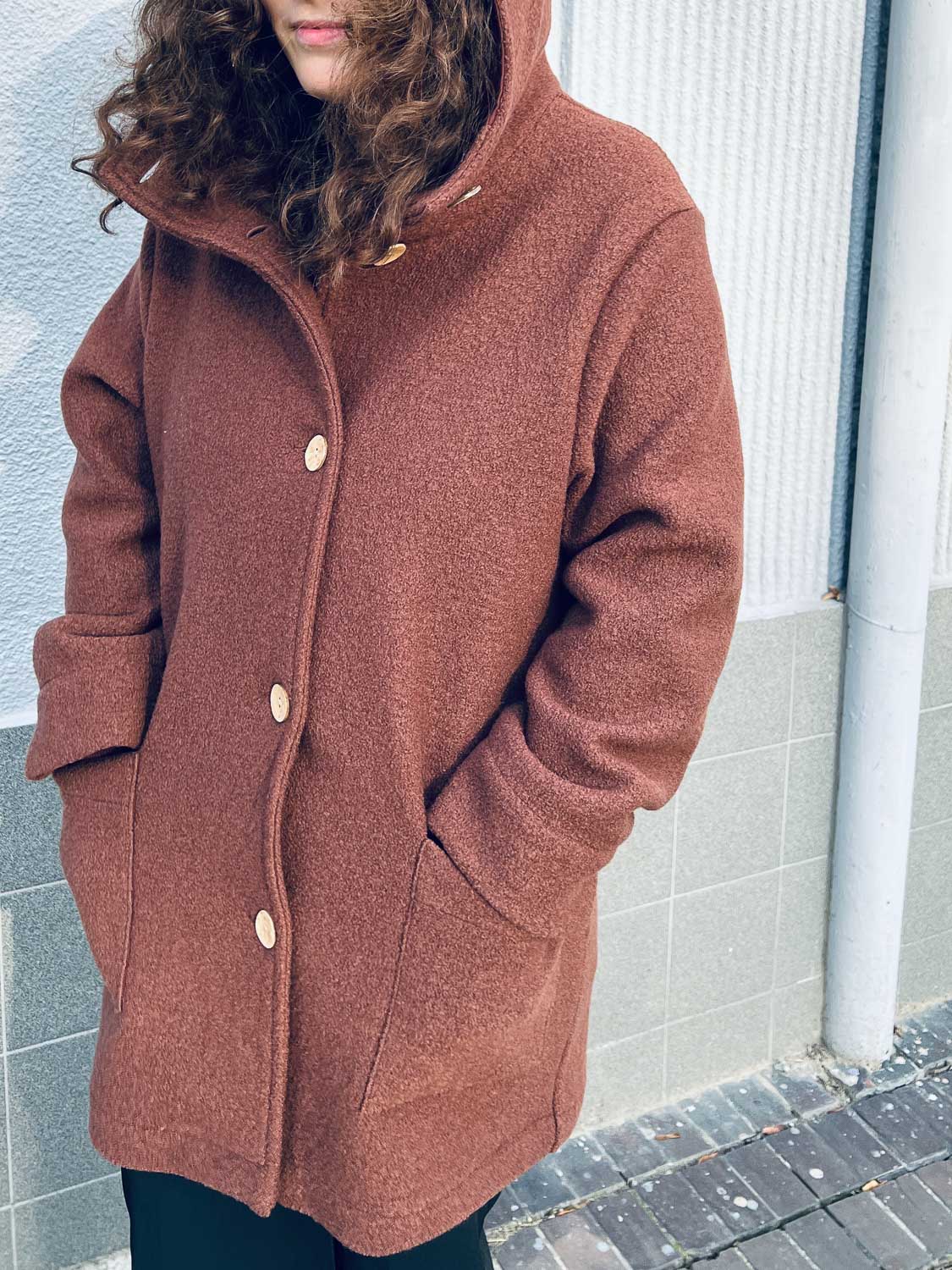 Hooded coat woolwalk - chestnut