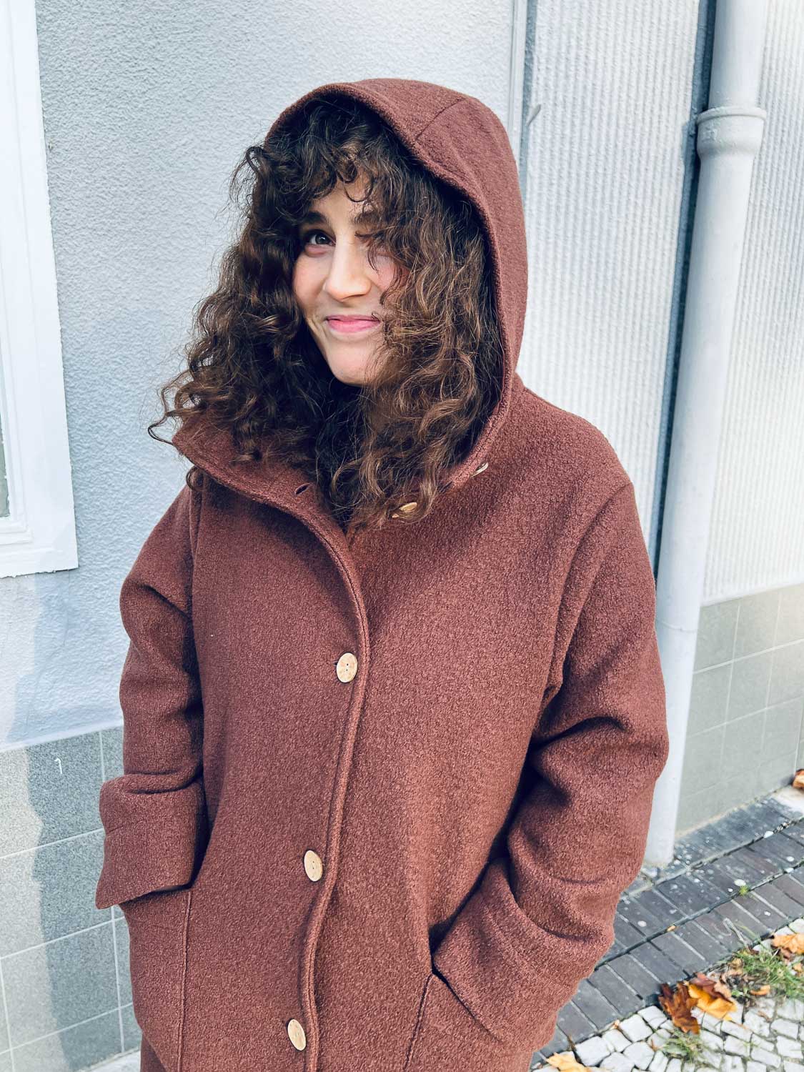 Hooded coat woolwalk - chestnut