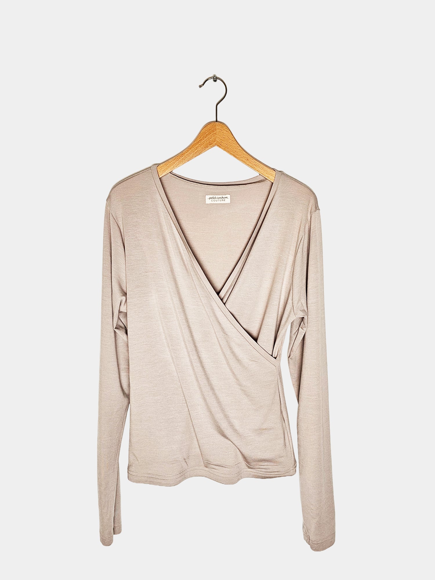 Wrap shirt long sleeve cashmere blend - sand