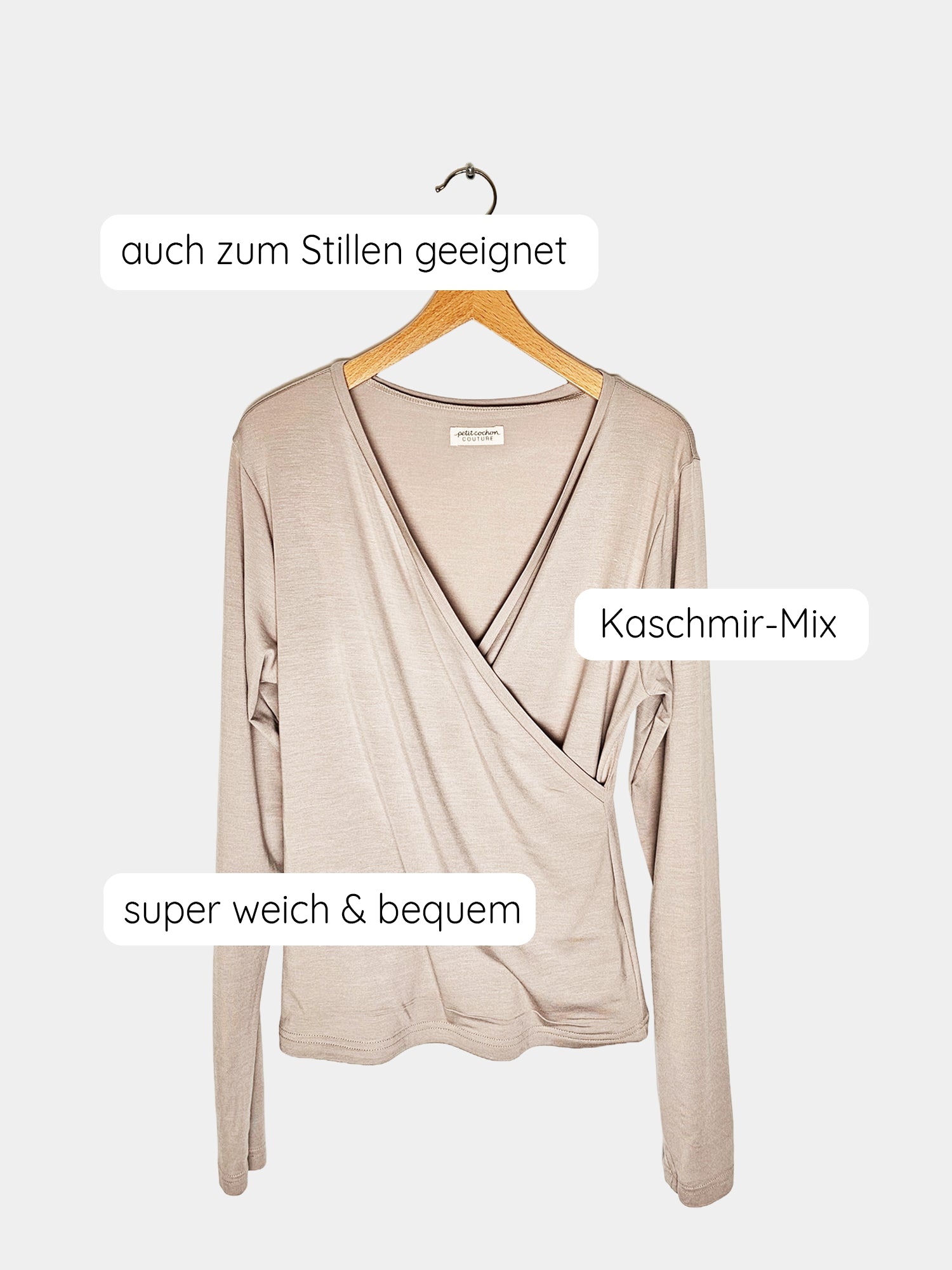 Wickelshirt Langarm Kaschmir-Mix - Sand