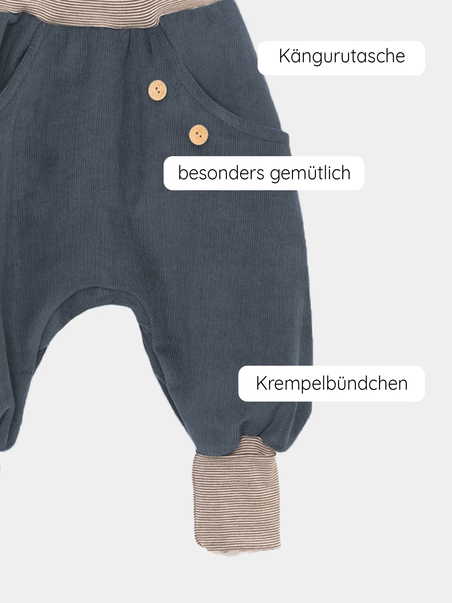 Knickerbocker fine corduroy with striped cuffs - blueberry
